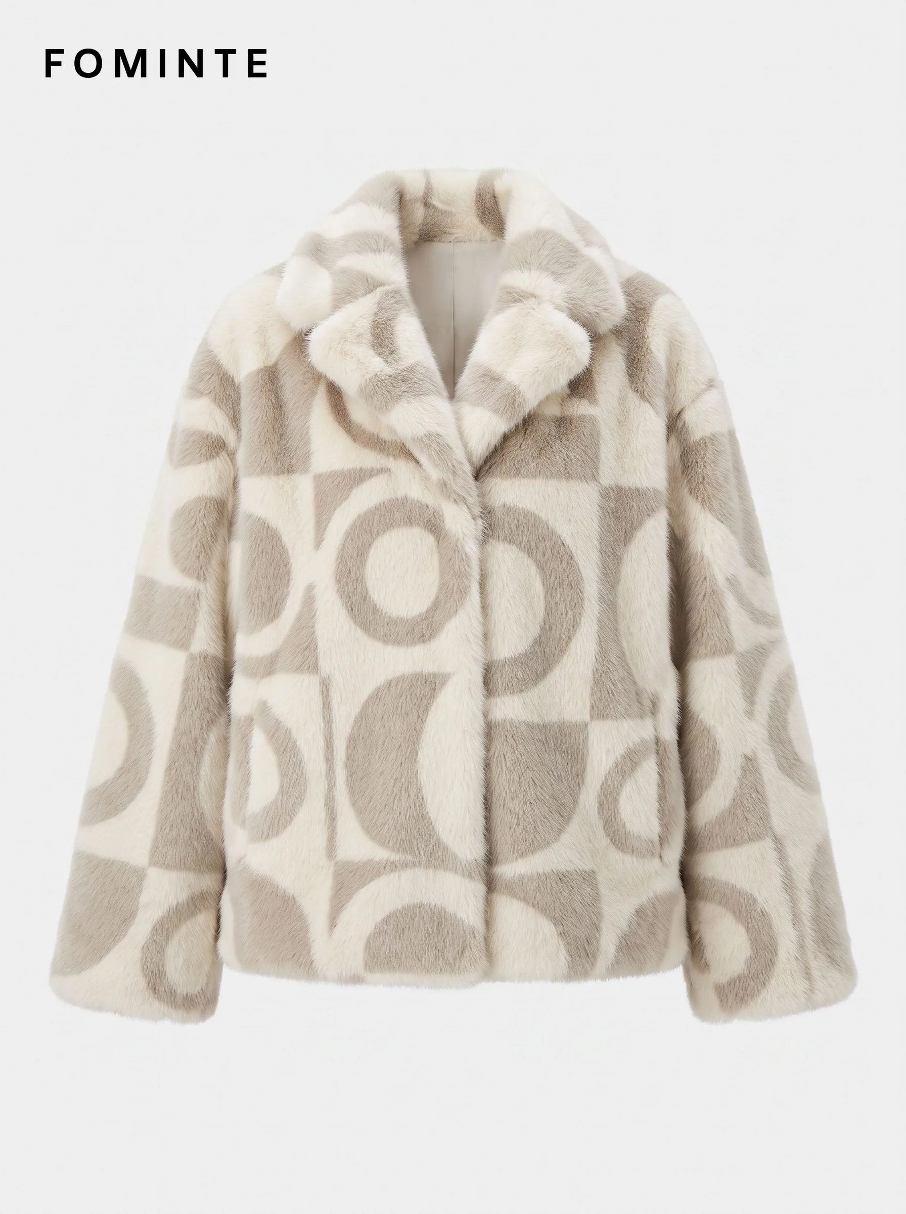 Ivory Geometric Print Faux Fur Jacket Wholesale