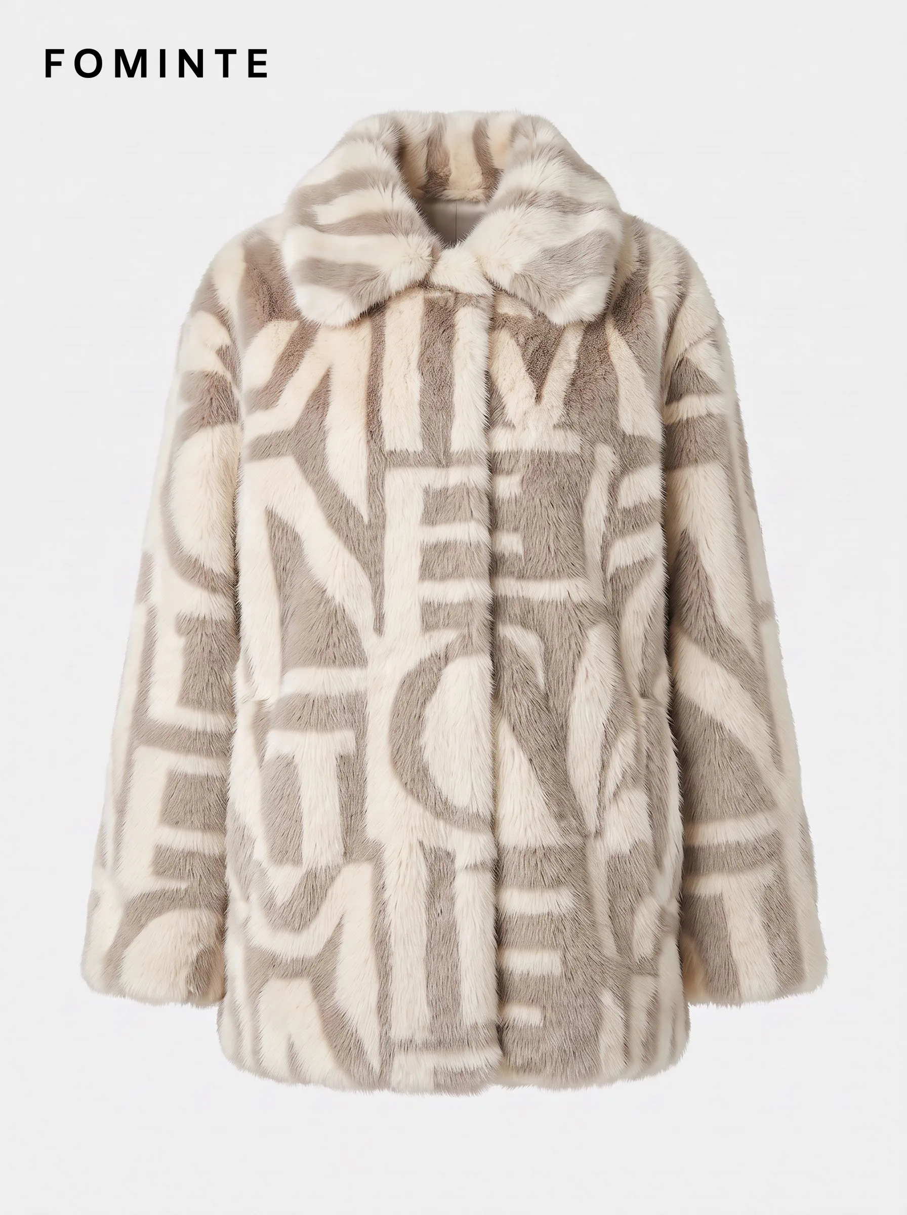 Greige Interlocked Geometric Faux Fur Coat Wholesale