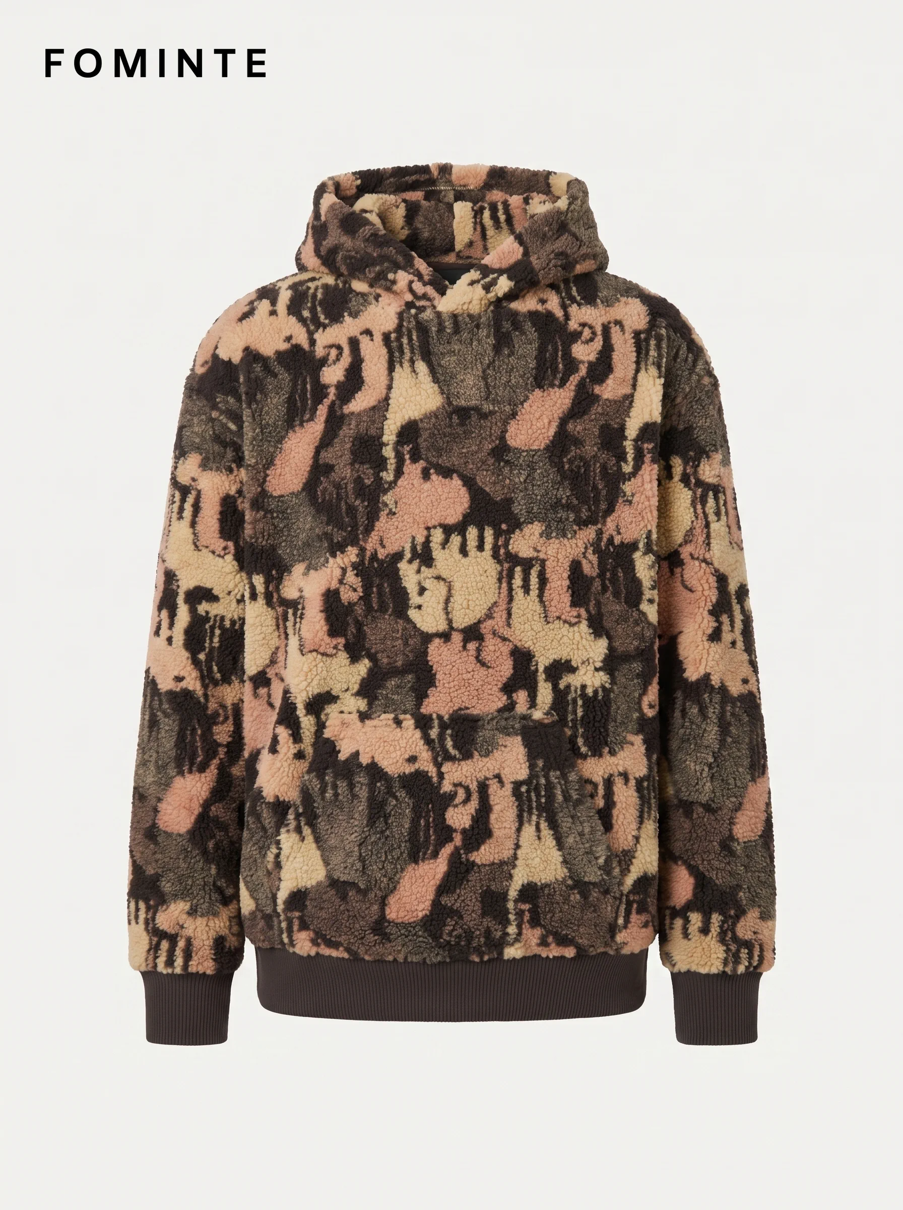 Multi-Color Camo Print Oversized Sherpa Fleece Hoodie