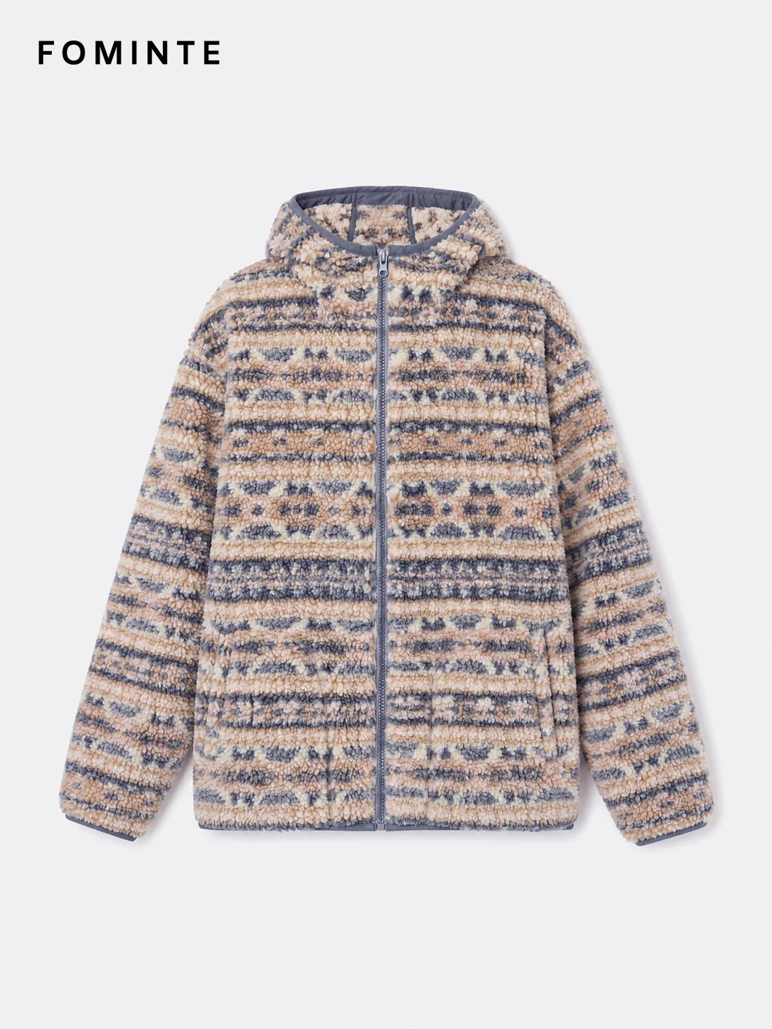 Nordic Fair Isle Hooded Sherpa Fleece Jacket