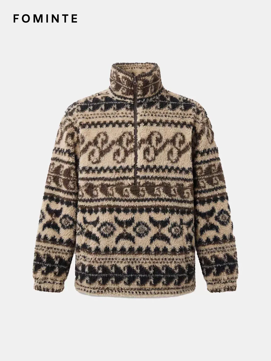 Vintage Paisley Print Half-Zip Sherpa Fleece Jacket