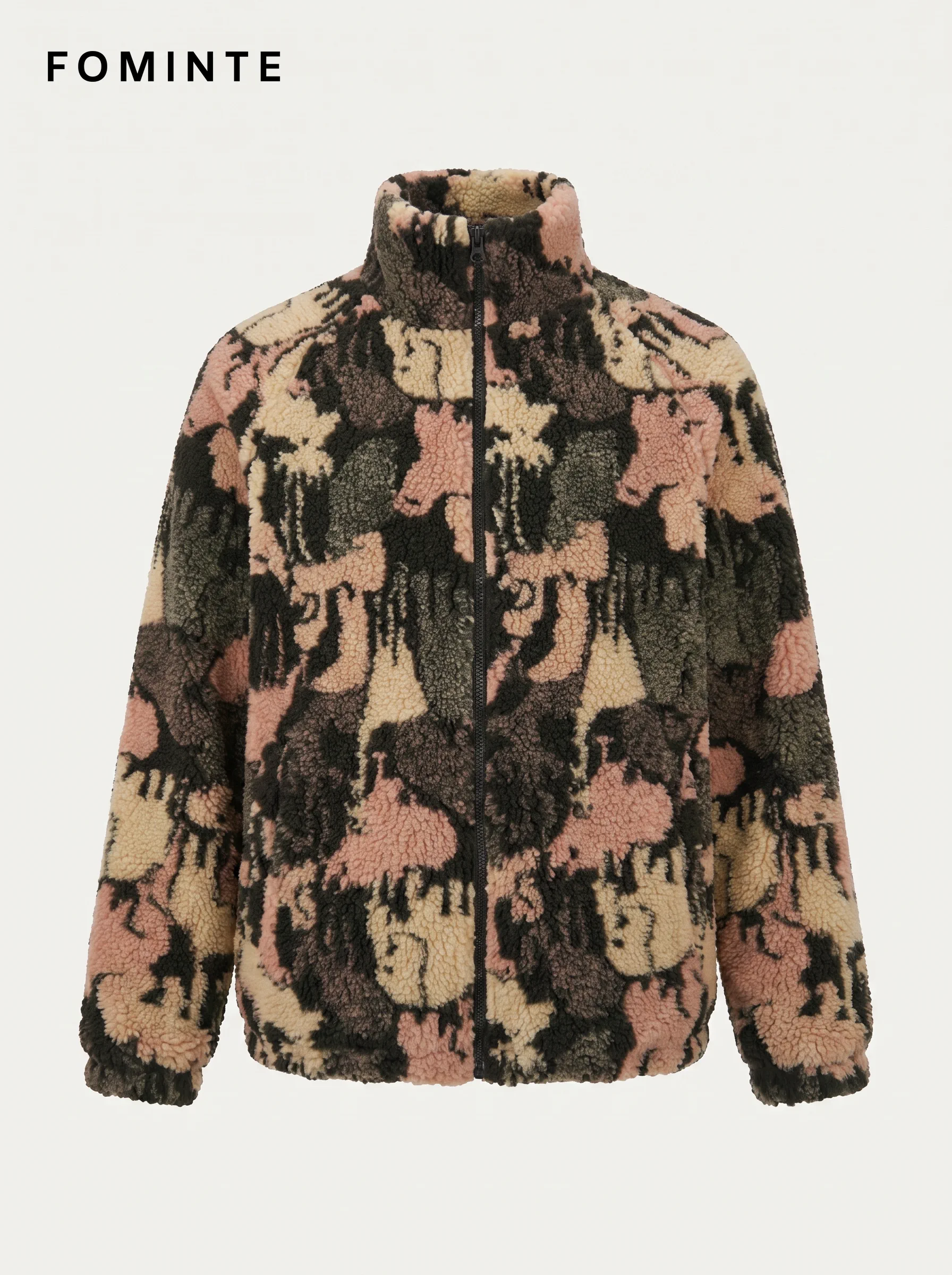Abstract Camo Print Full-Zip Sherpa Fleece Jacket
