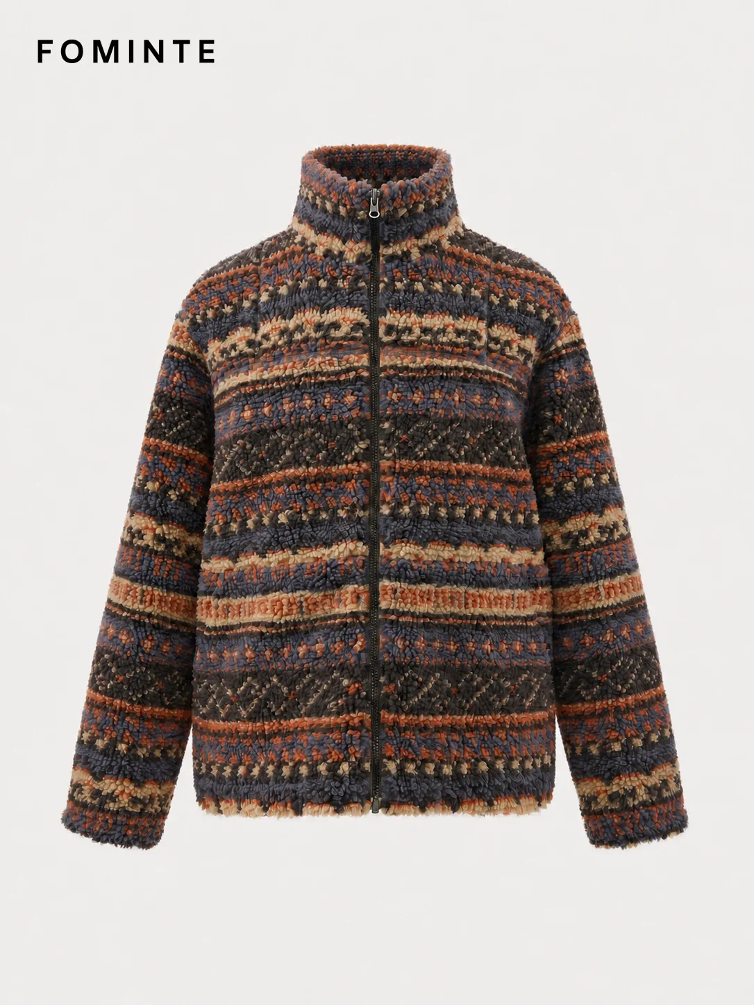 Fair Isle Stripe Full-Zip Sherpa Fleece Jacket