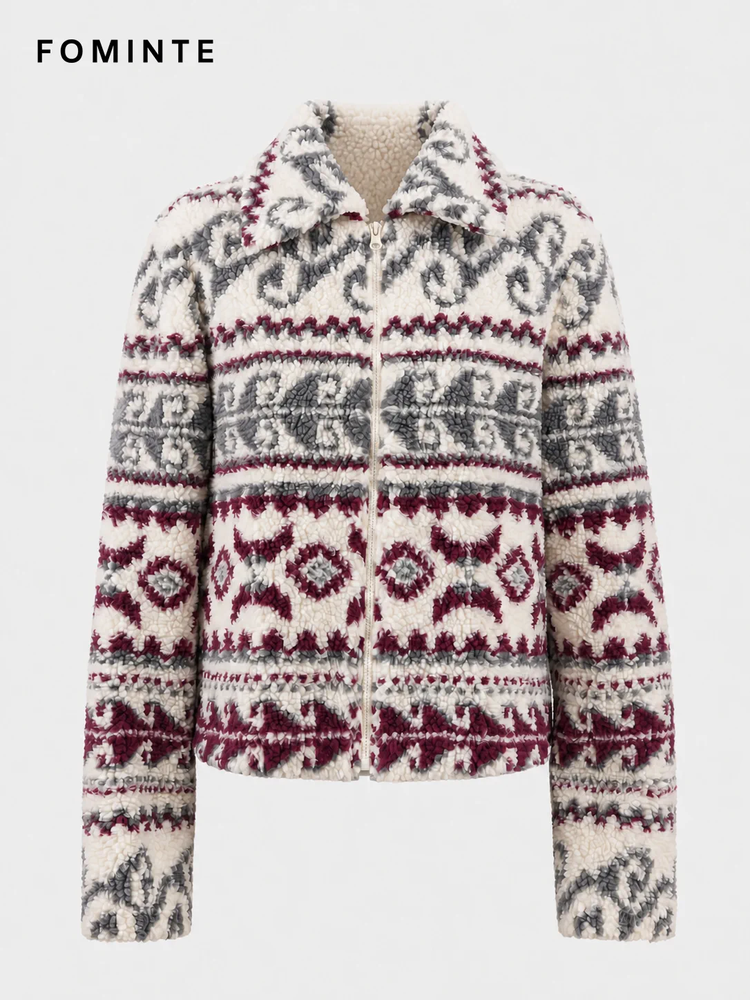 Nordic Aztec Print Cropped Sherpa Fleece Jacket