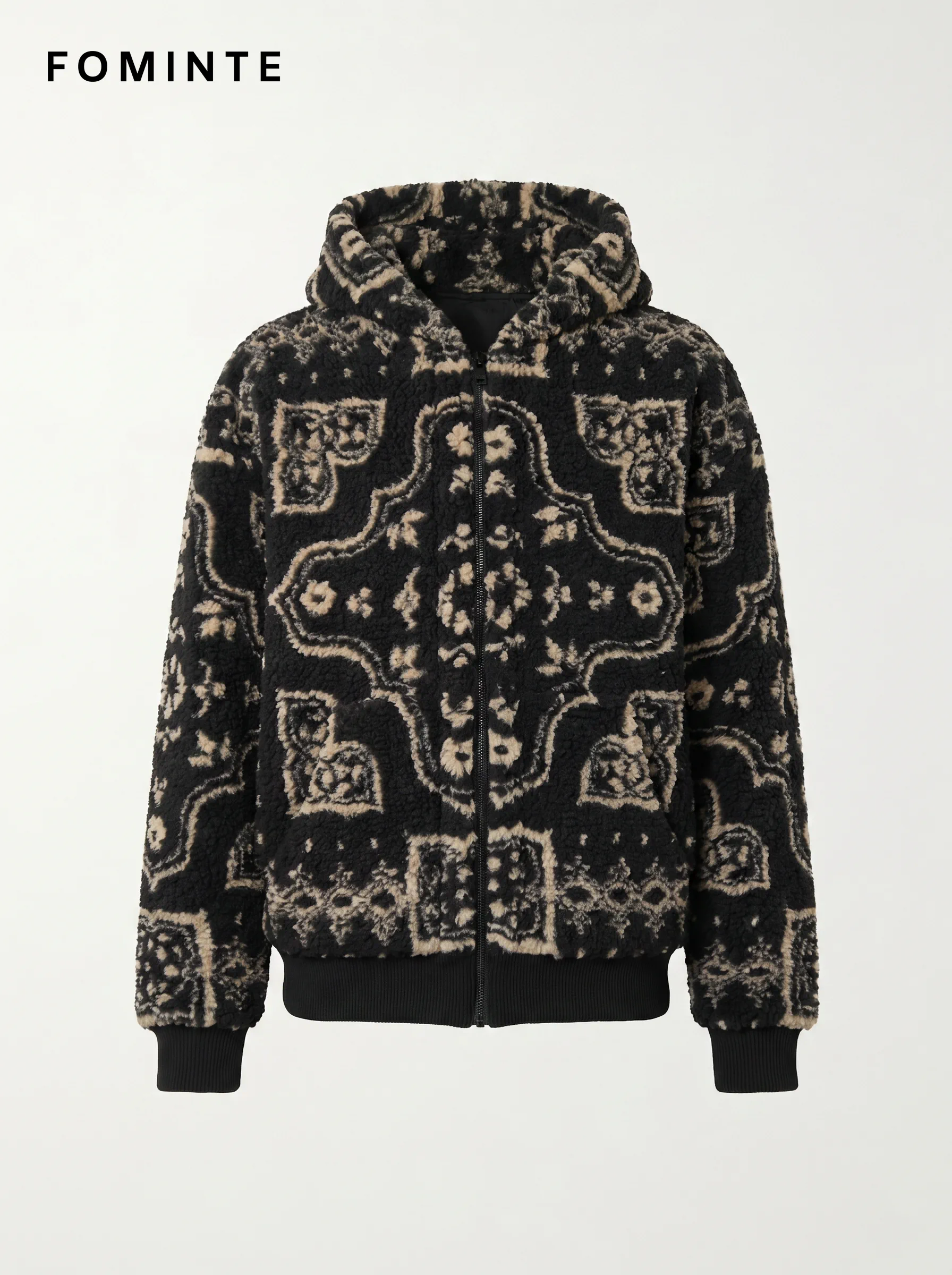 Bandana Print Hooded Sherpa Fleece Jacket