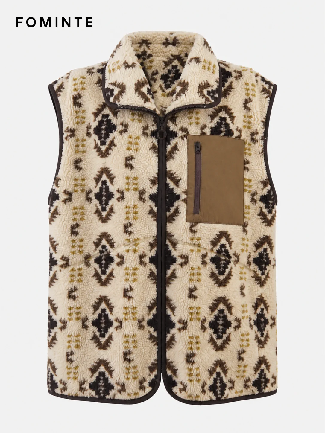 Abstract Camo Print Full-Zip Sherpa Fleece Vest