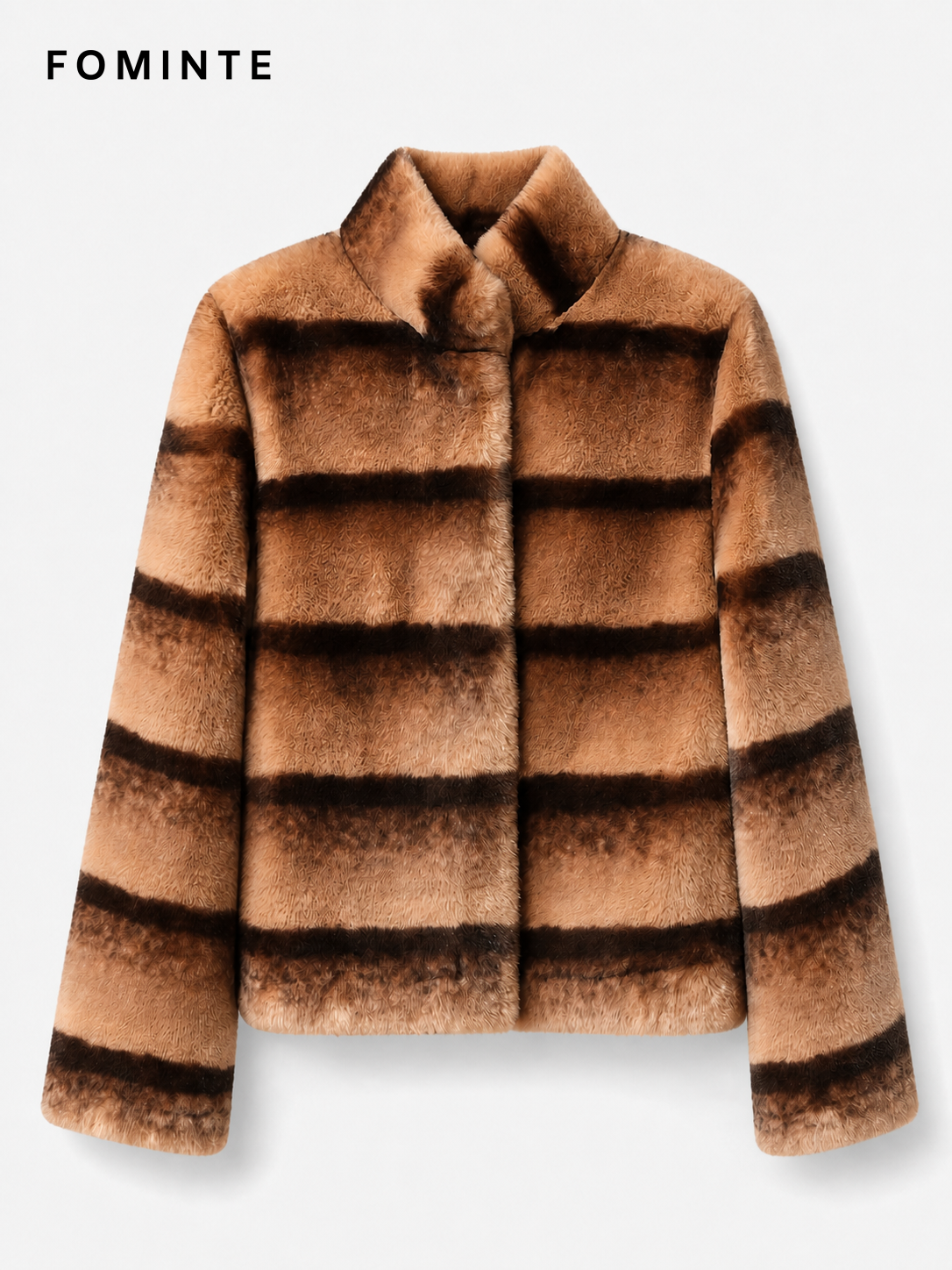Greige Typographic Geometric Faux Fur Coat Wholesale