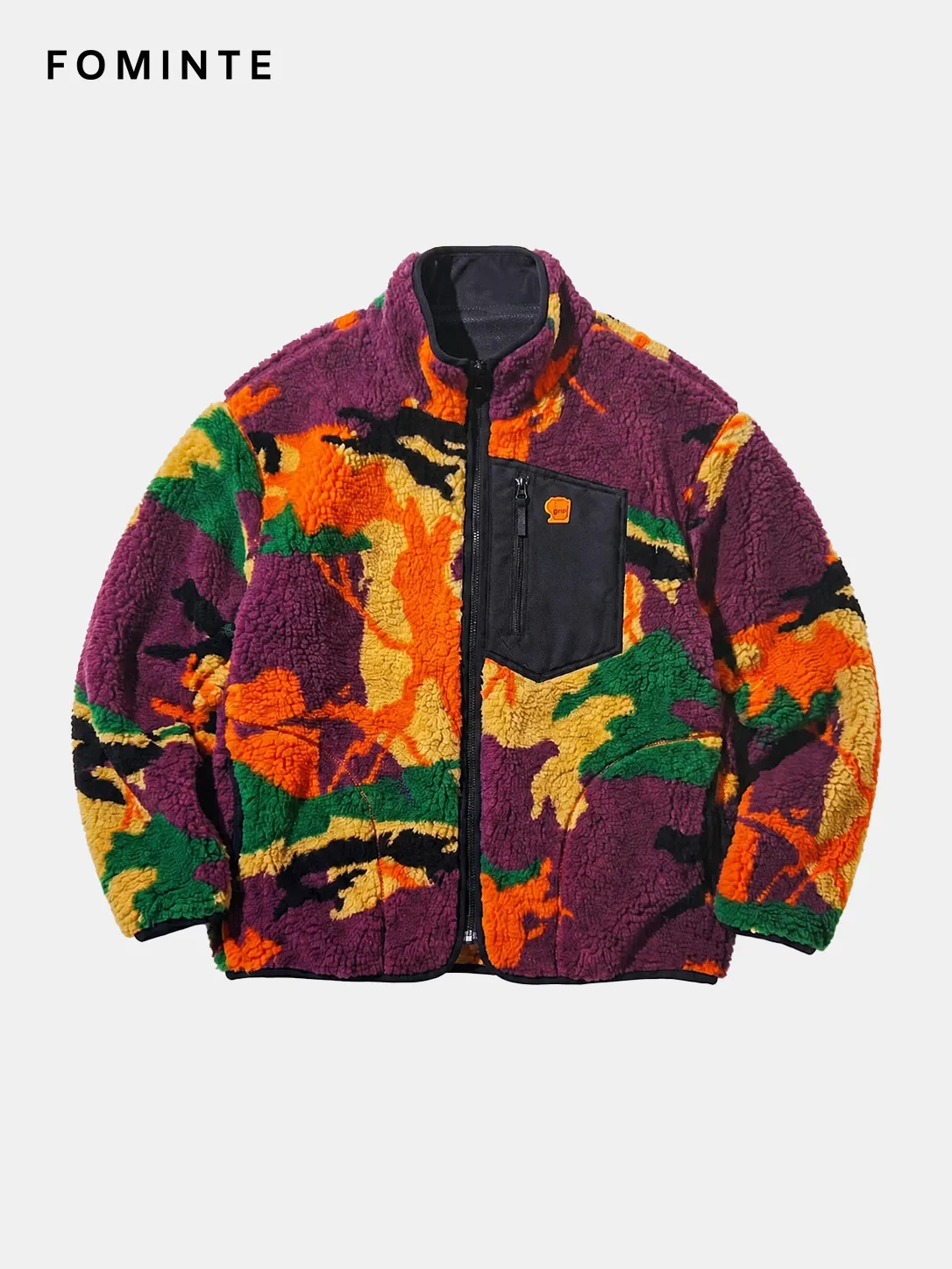 Purple and Orange Abstract Print Full-Zip Fleece Jacket