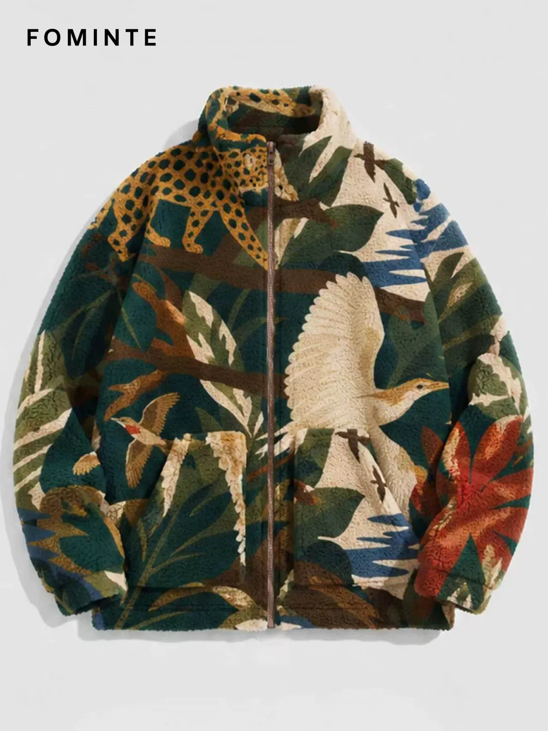 Green Botanical Camo Full-Zip Fleece Jacket
