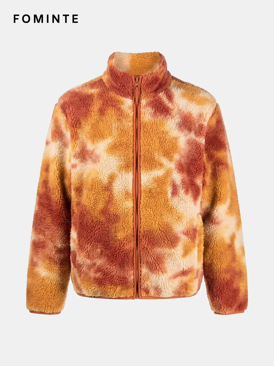 Rust Orange Abstract Print Full-Zip Fleece Jacket