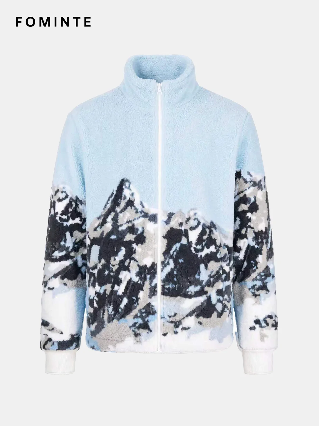 Sky Blue Mountain Print Full-Zip Fleece Jacket
