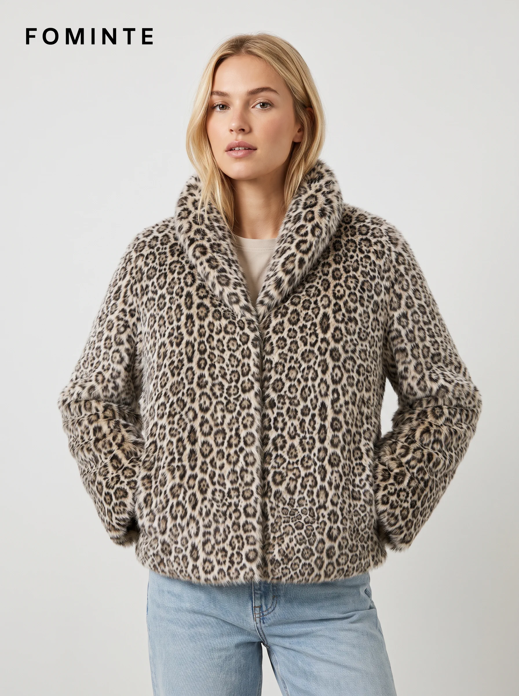 Pale Tan Spotted Faux Fur Jacket