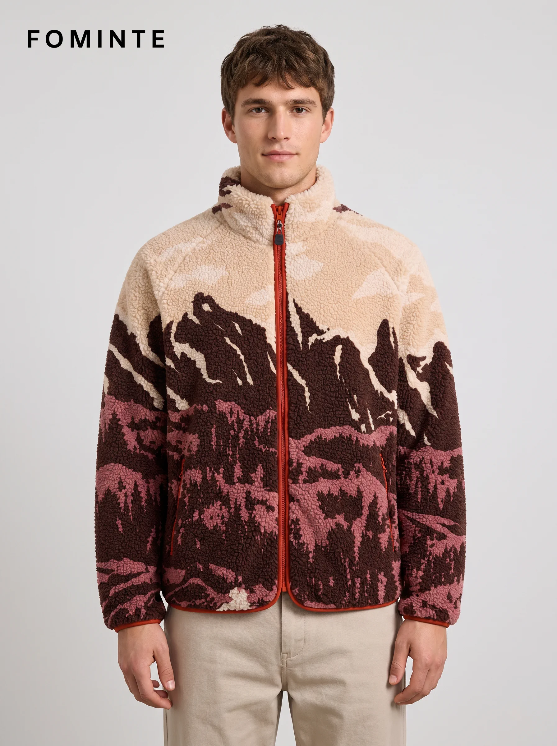 Brown Mountain Landscape Full-Zip Fleece Jacket