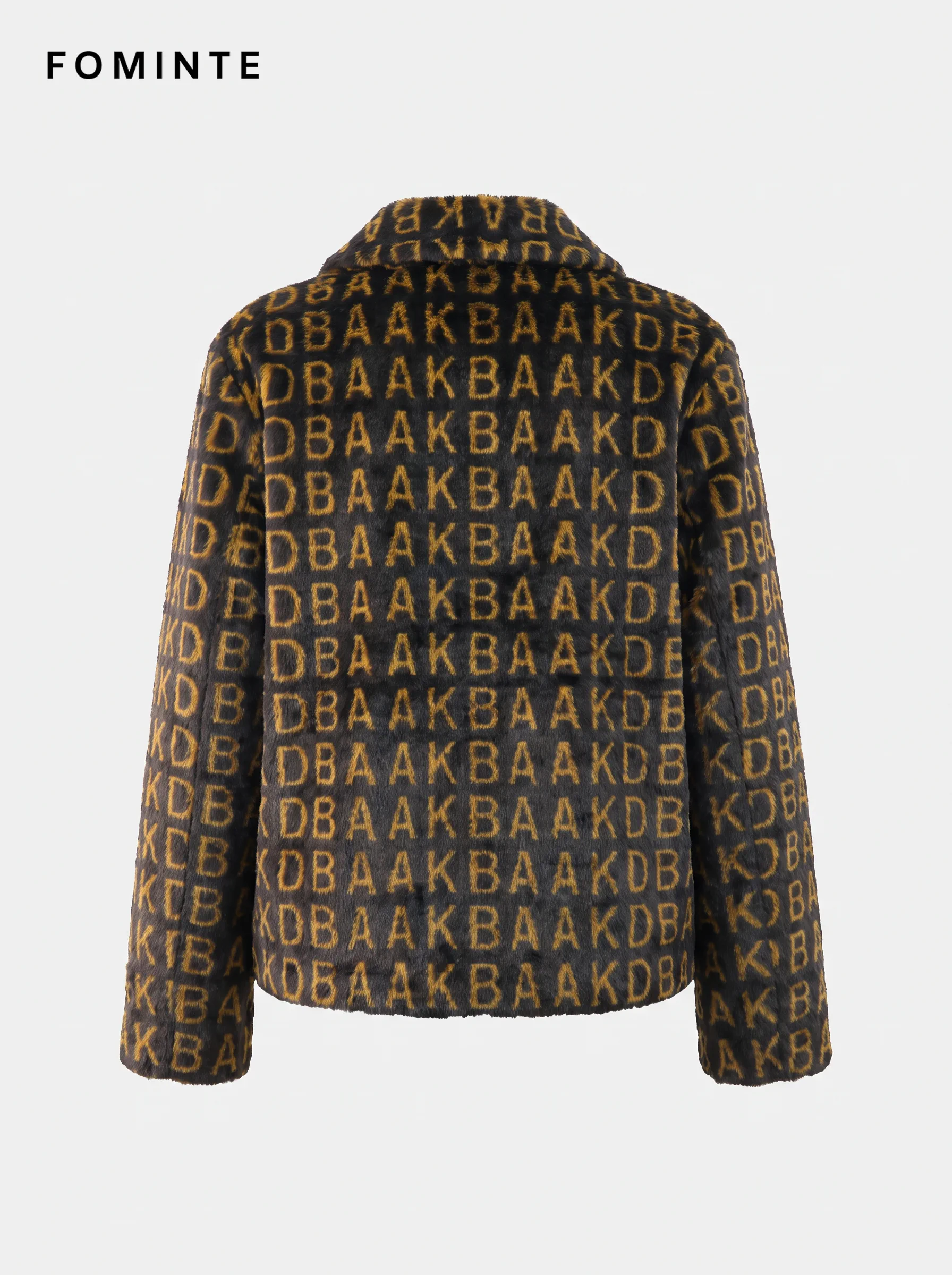 Black and Gold Monogram Luxury Faux Fur Zip Jacket