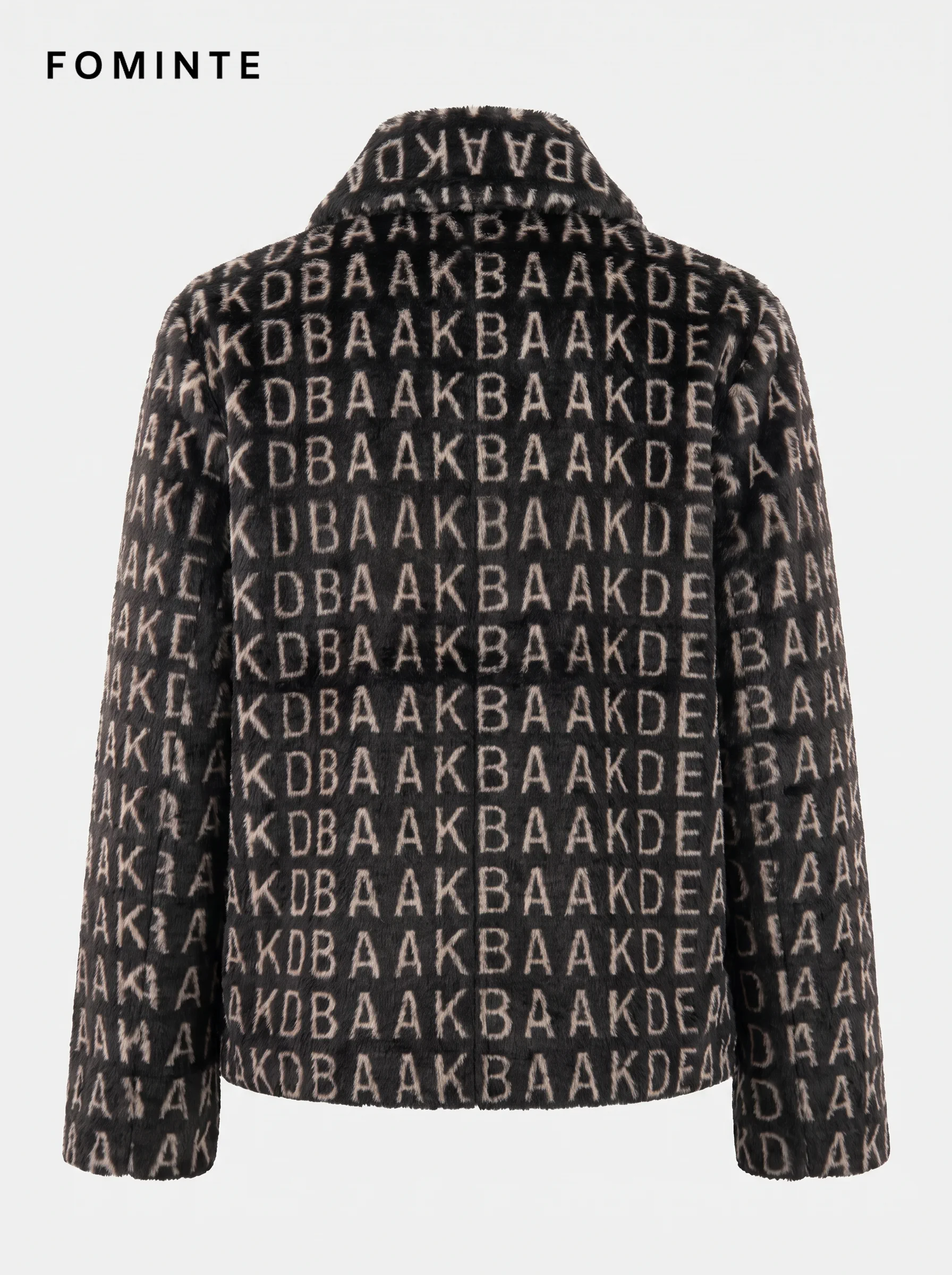 Black and Off-White Monogram Luxury Faux Fur Zip Jacket
