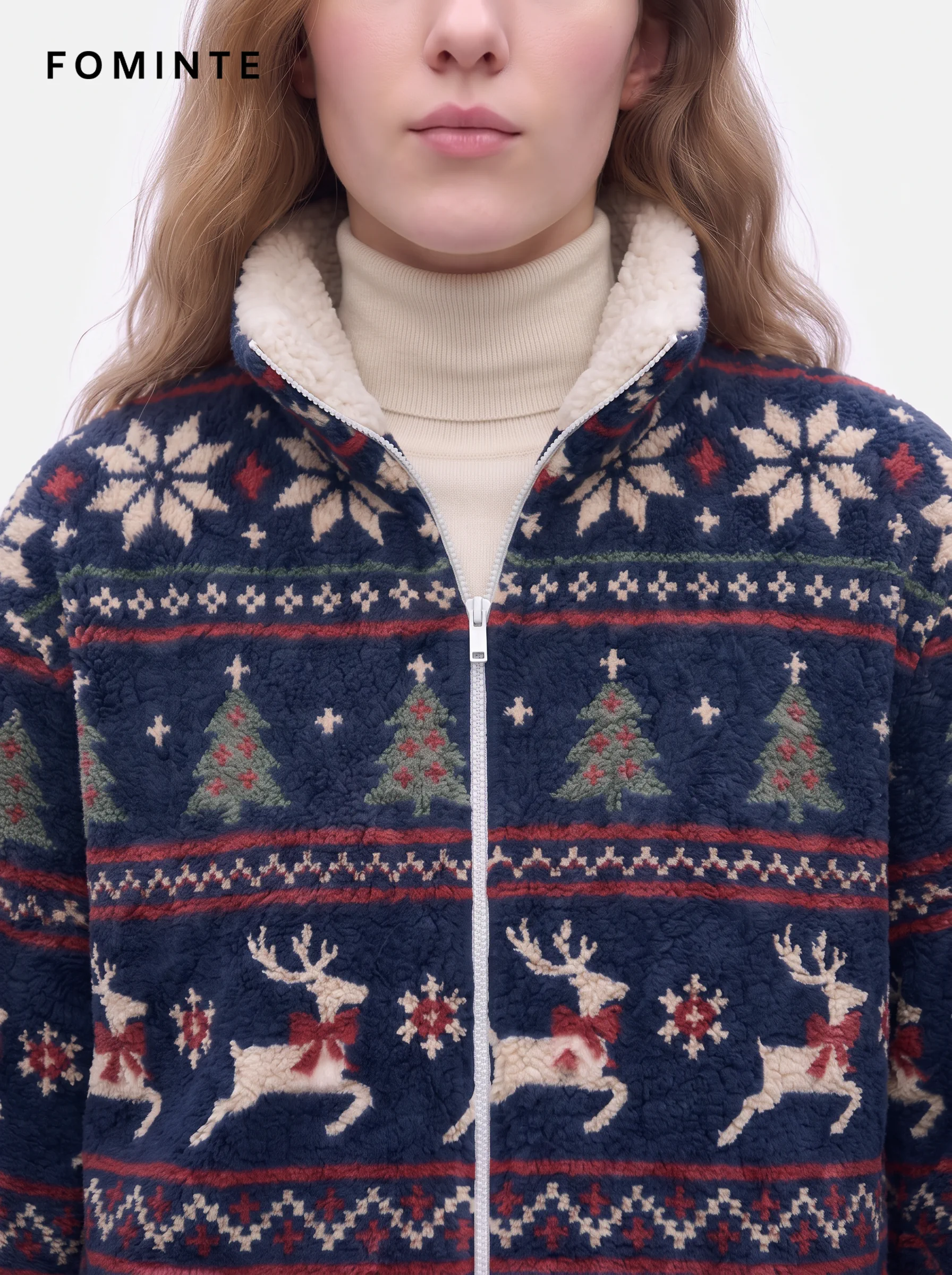 Navy Nordic Fair Isle Christmas Fleece Jacket