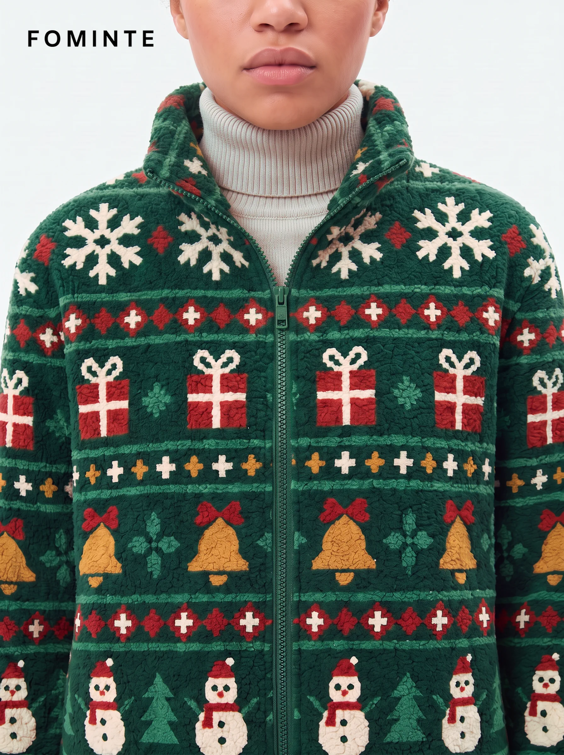 Pine Green Holiday Fair Isle Snowman Fleece Jacket