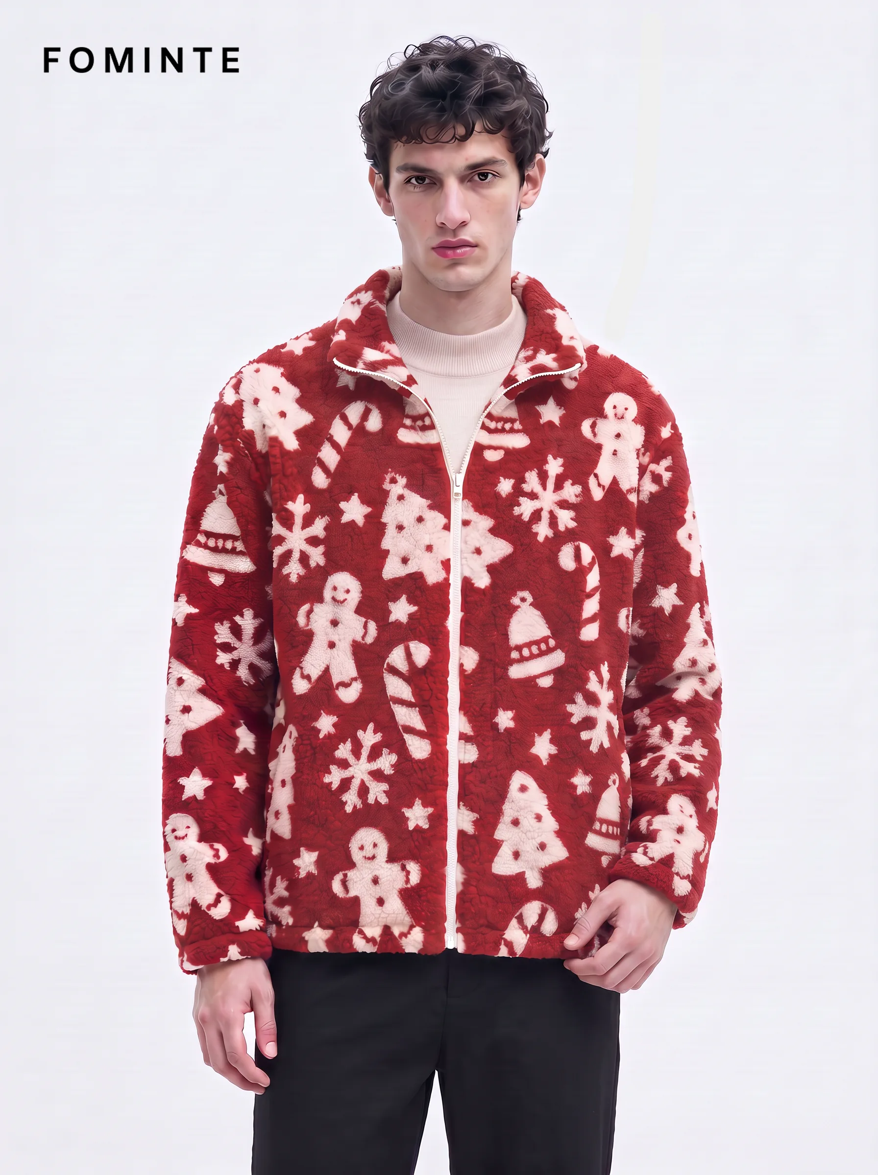 Festive Red Gingerbread Man Christmas Sherpa Jacket