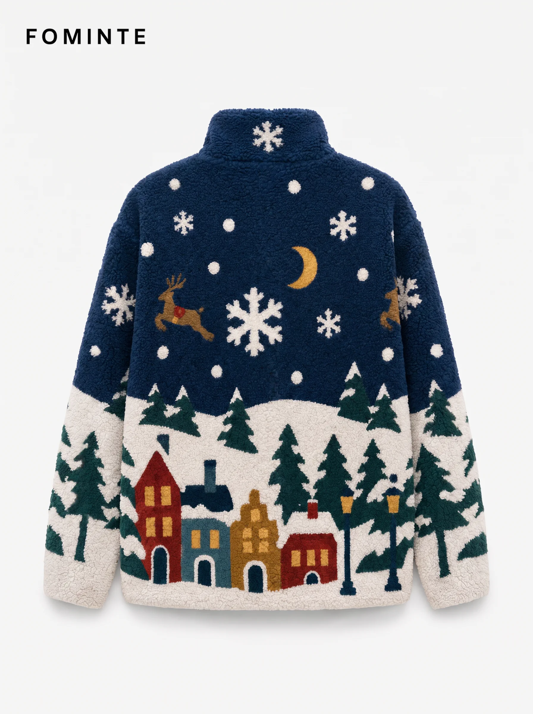 Midnight Navy Santa Sleigh Christmas Sherpa Jacket