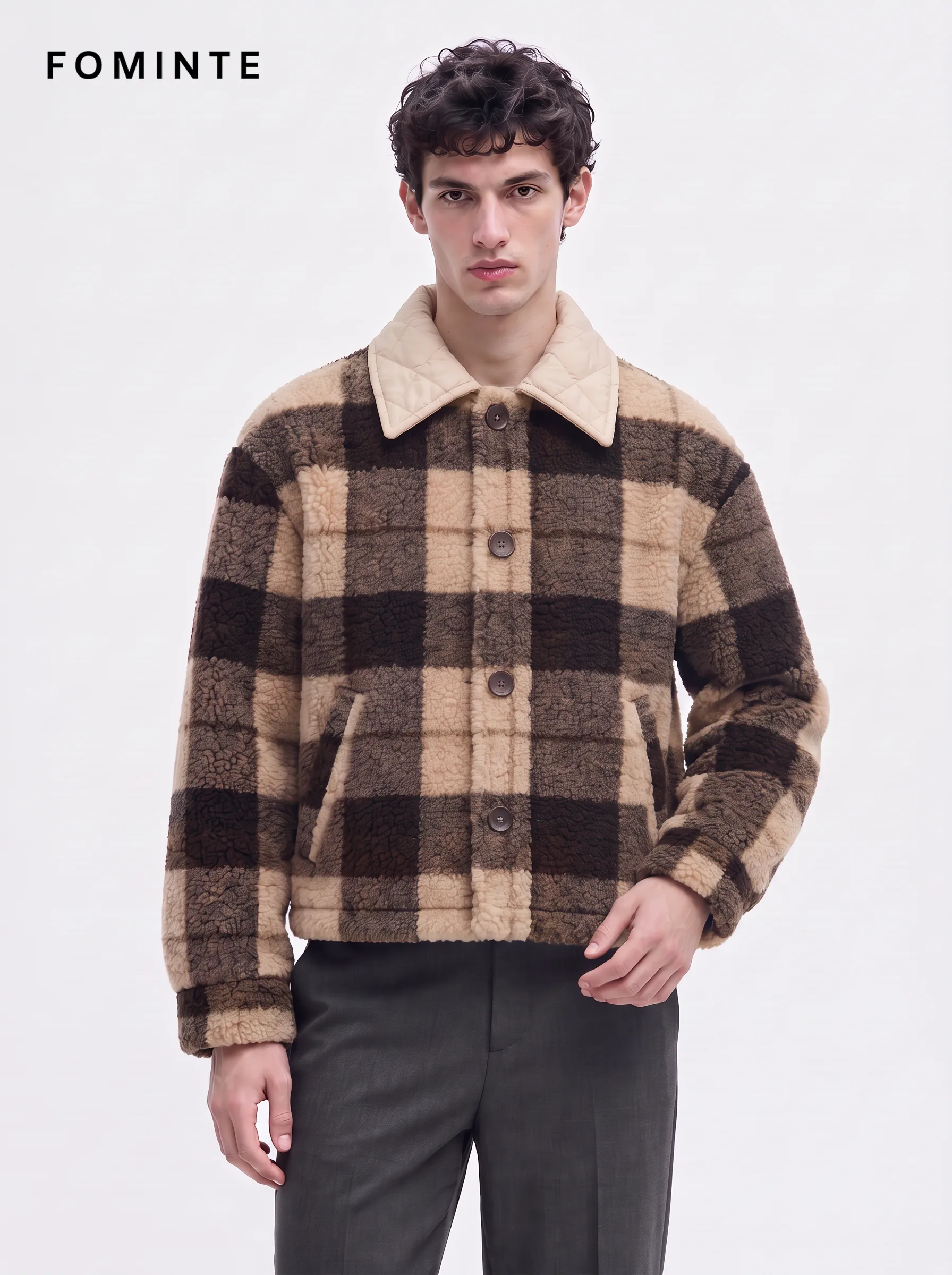 Cream Sherpa Jacket with Reindeer Boucle Applique