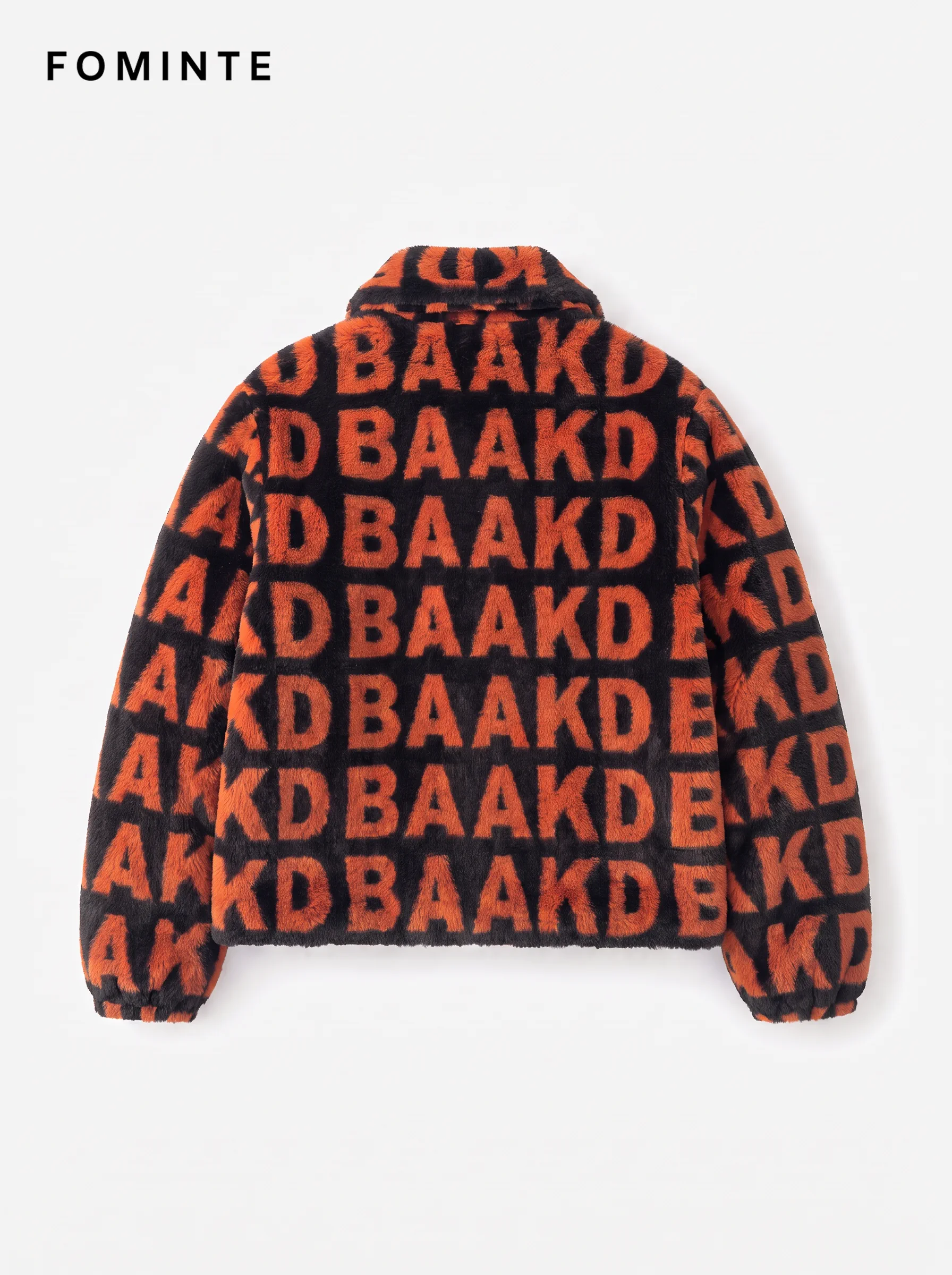 Tangerine and Black Monogram Luxury Faux Fur Zip Jacket