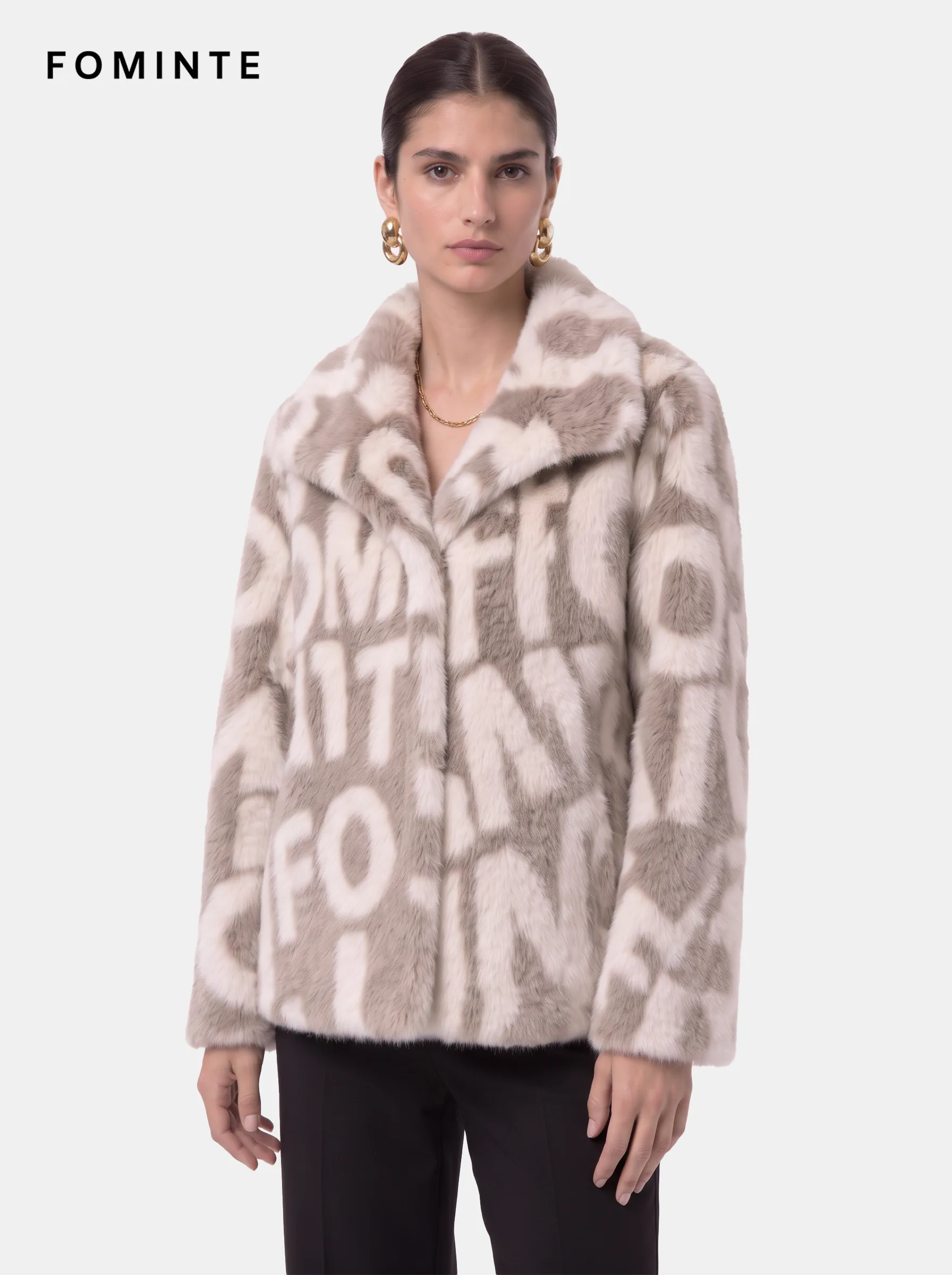 Monochromatic Dalmatian Spotted Luxury Faux Fur Coat