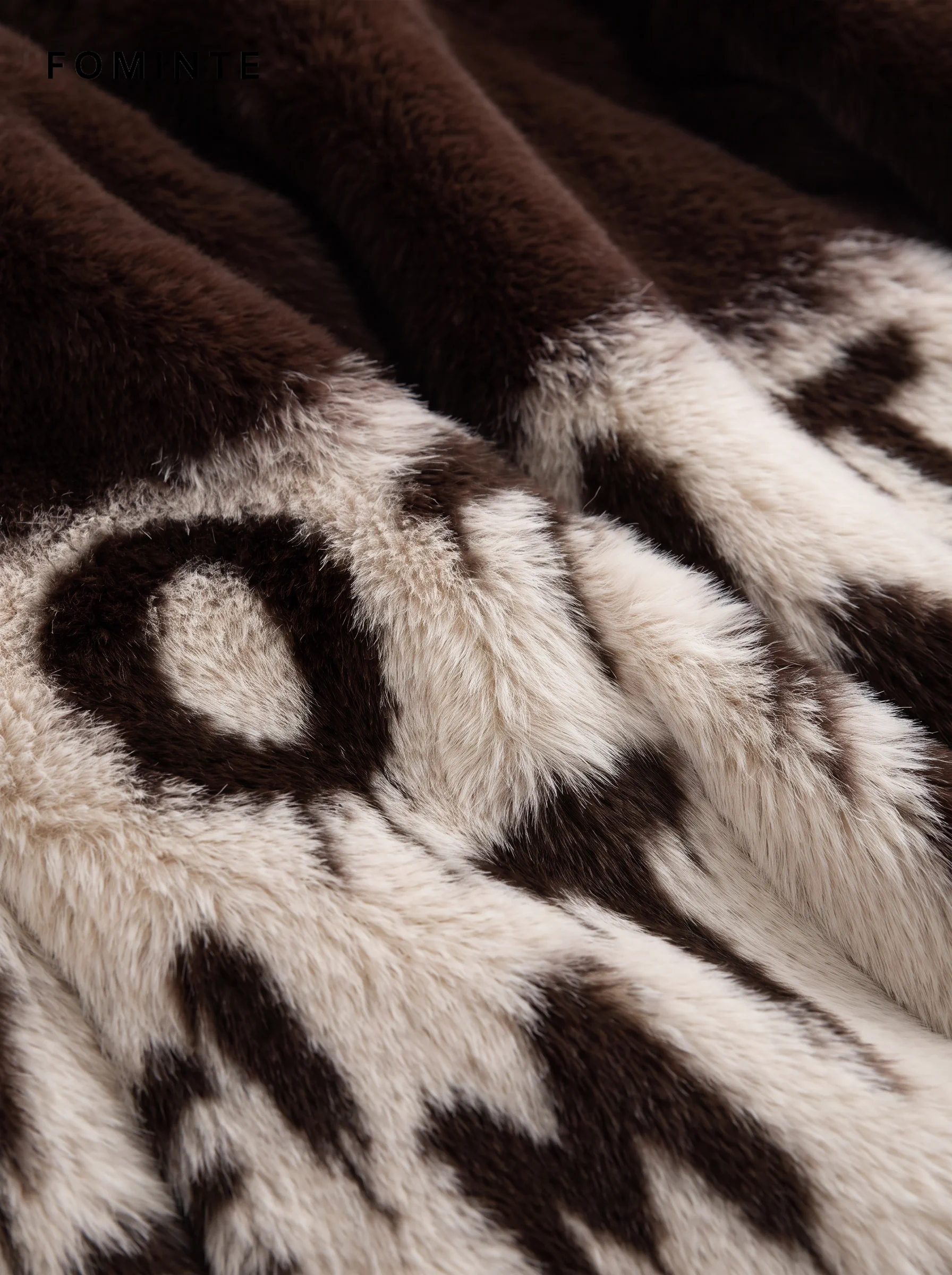 Caramel Mocha Linear Striped Luxury Faux Fur Jacket