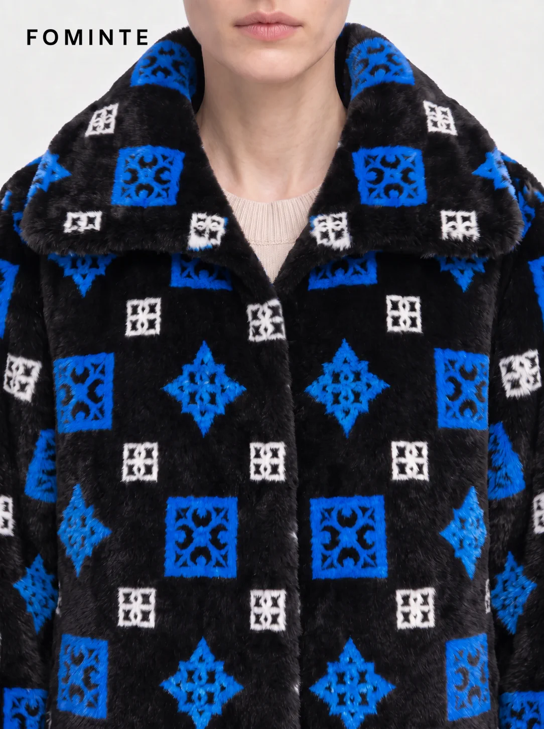 Glacier White Snow Leopard Print Luxury Faux Fur Coat