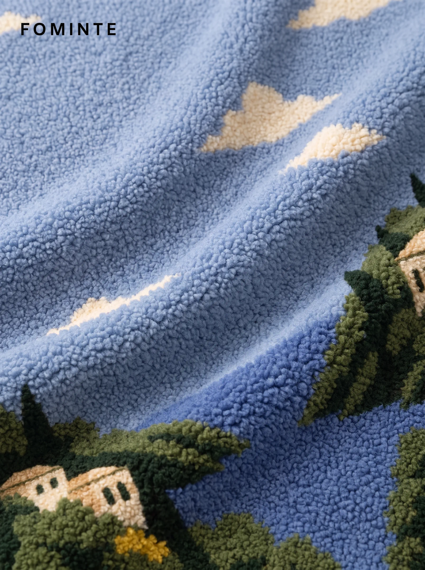 Sky Blue Mediterranean Coastal Villa Landscape Fleece Jacket