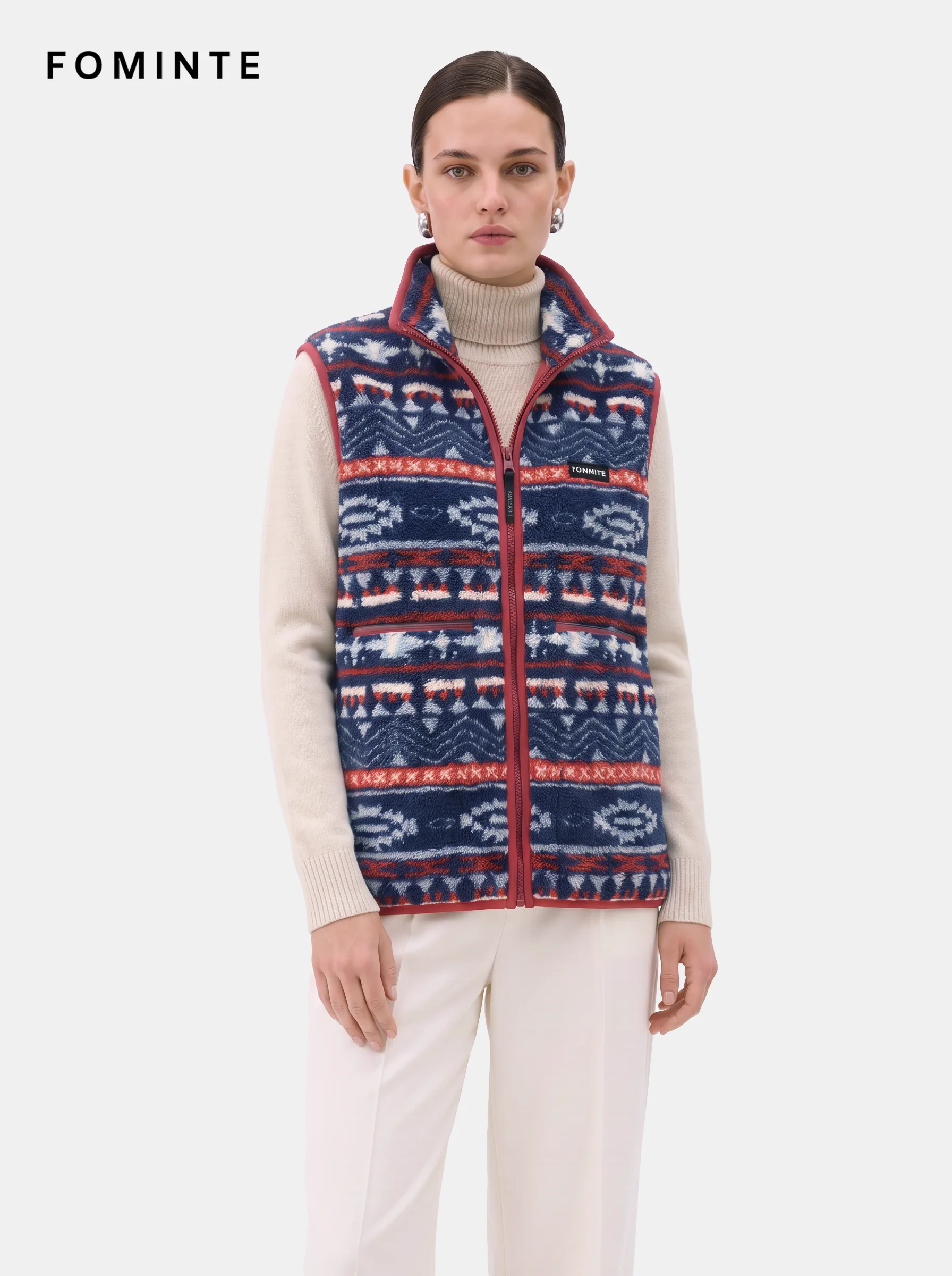 Pine Green and Cream Retro Harlequin Geometric Fleece Vest