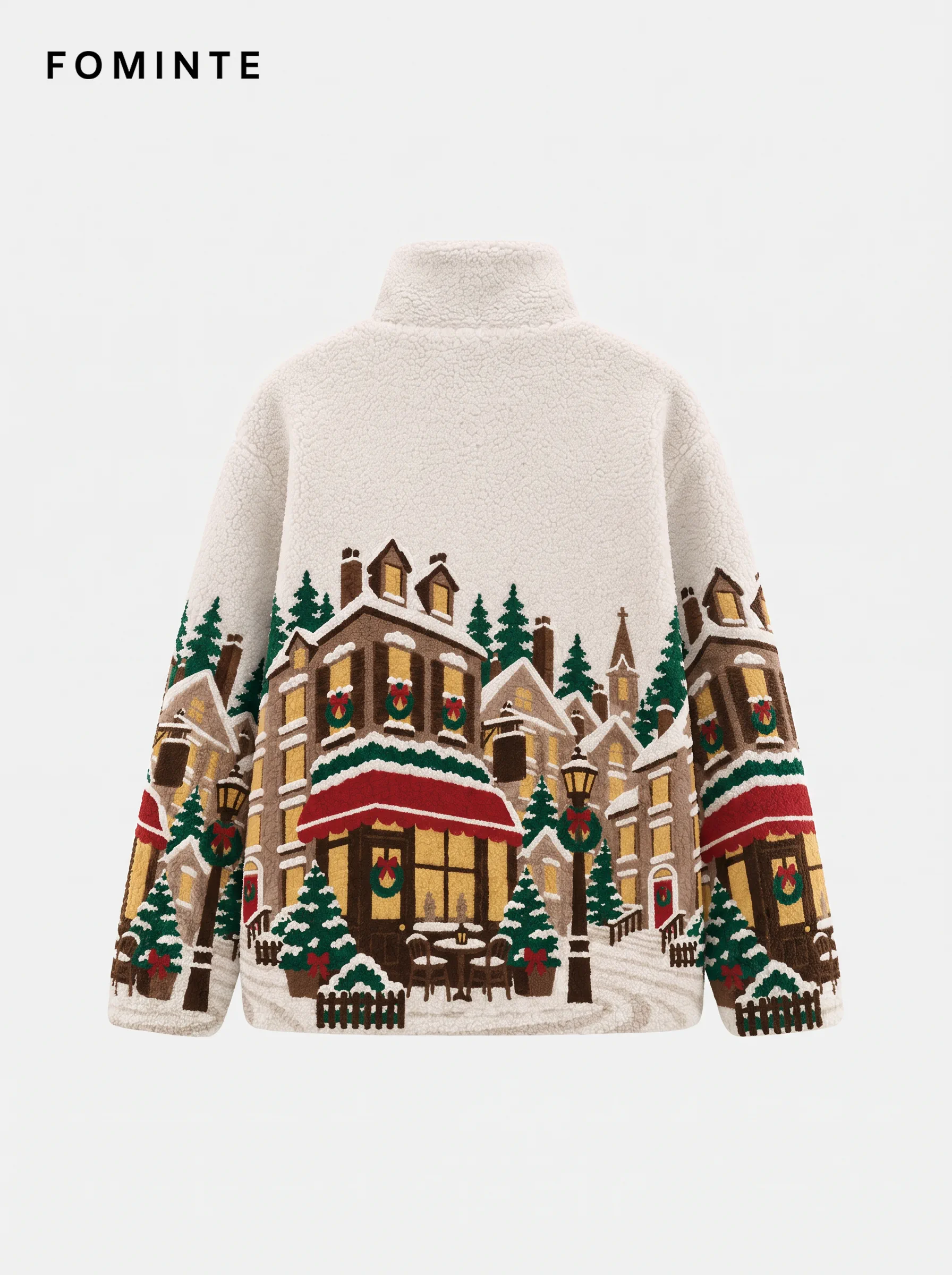 European Winter Town Jacquard Sherpa Fleece Jacket
