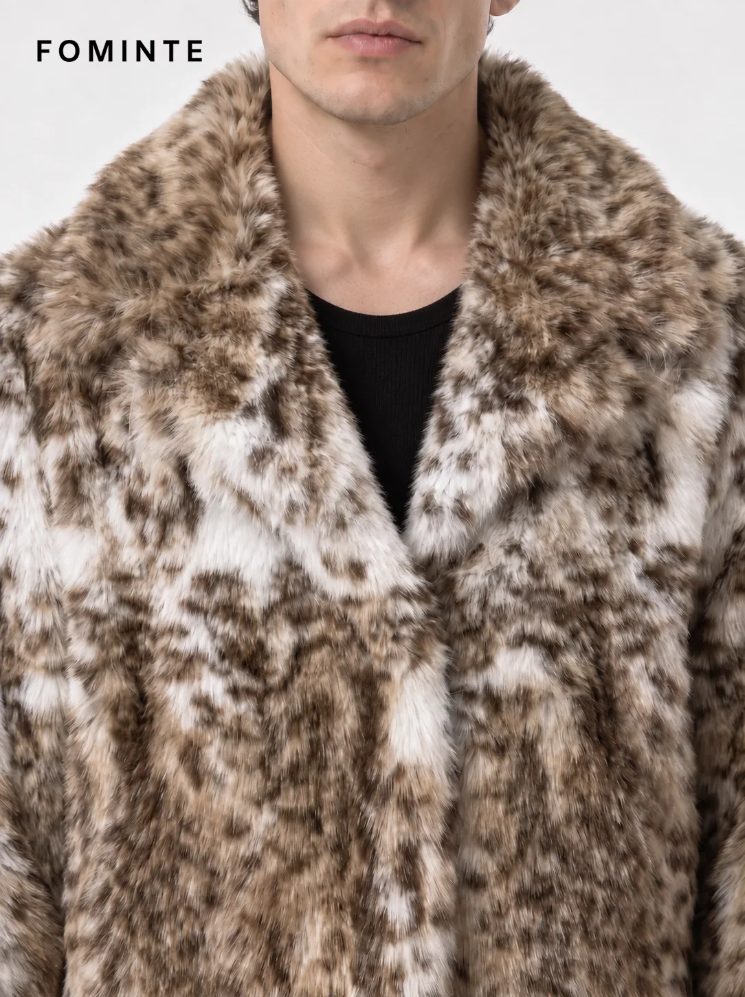 Ivory Tiger-Inspired Shawl Collar Faux Fur Jacket