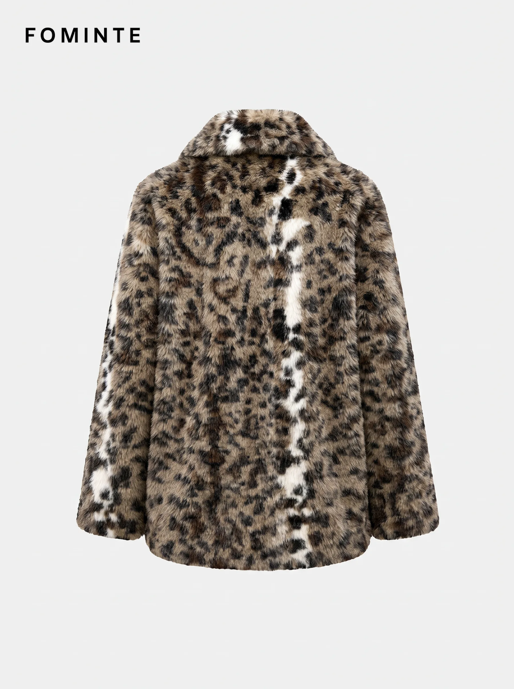 Greige Geometric Jacquard Hooded Faux Fur Coat
