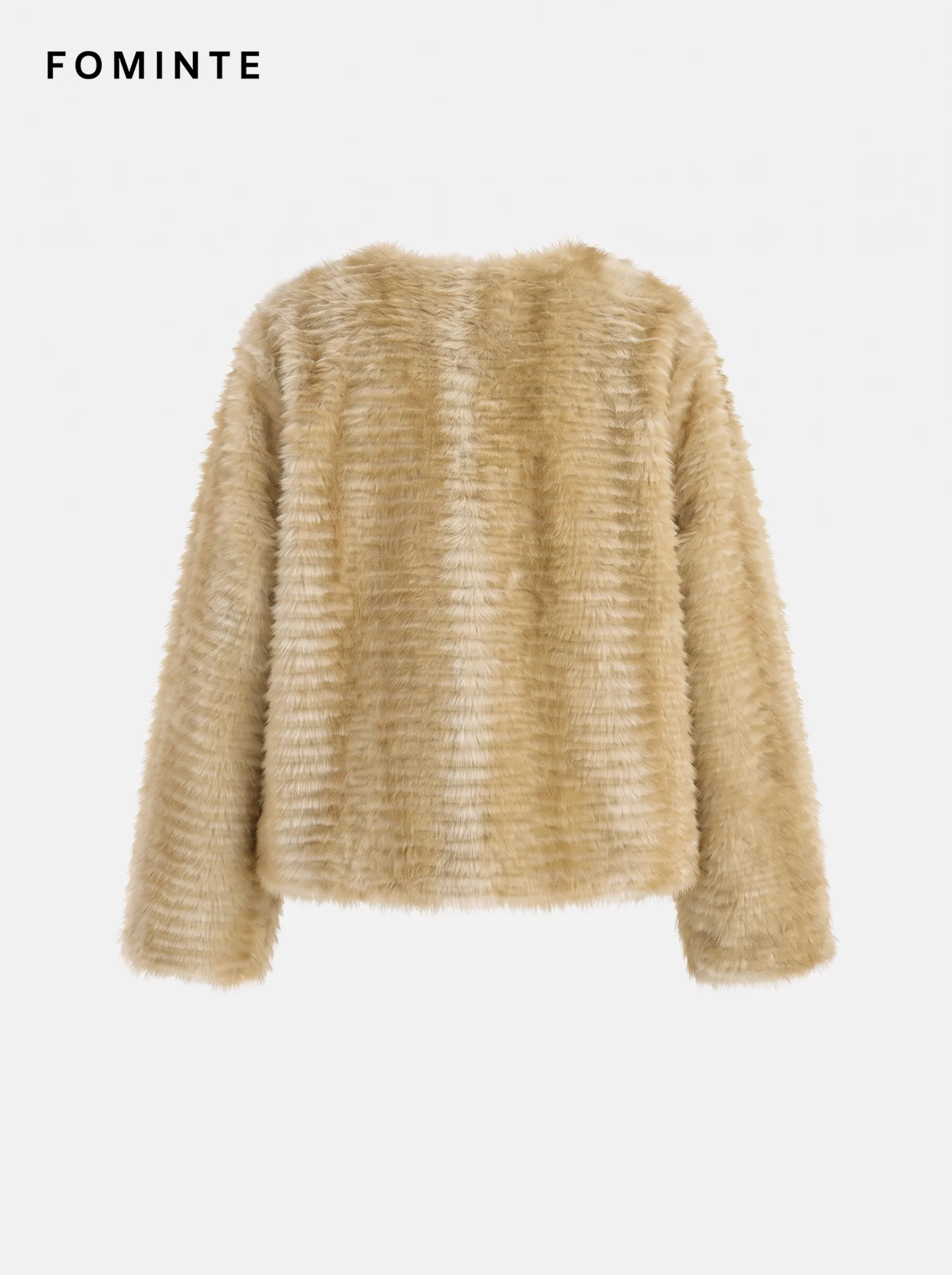 Golden Caramel Stand Collar Plush Faux Fur Jacket