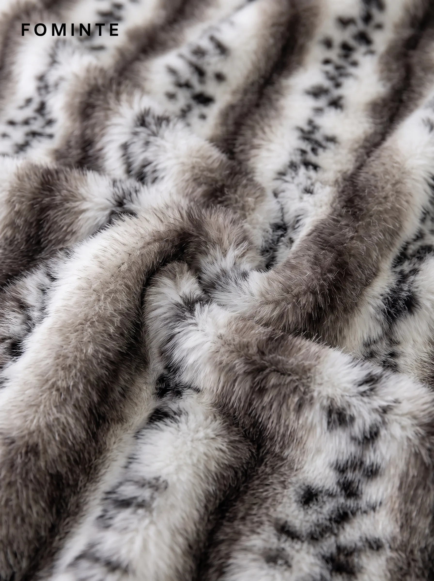 Snow Leopard Print Notch Lapel Faux Fur Jacket