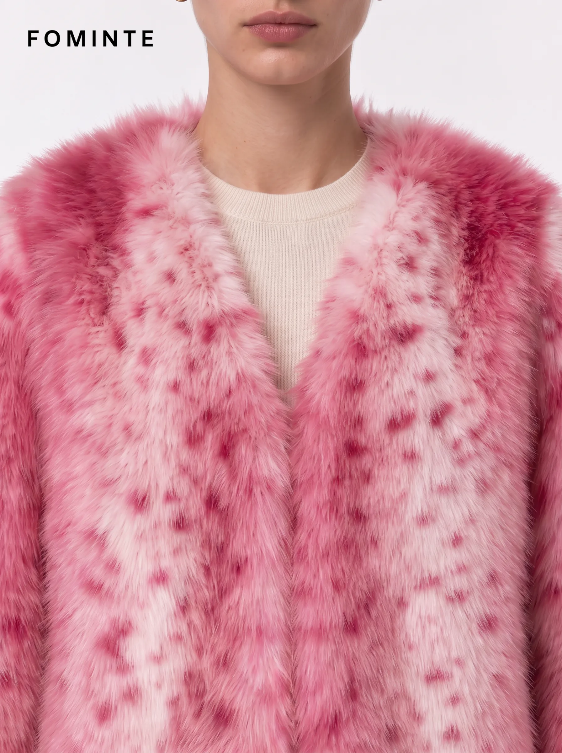 Dusty Rose Blossom Lapel Faux Fur Winter Coat