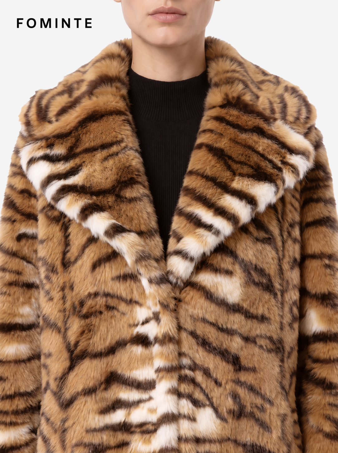 Warm Ivory Tiger-Inspired Faux Fur Coat