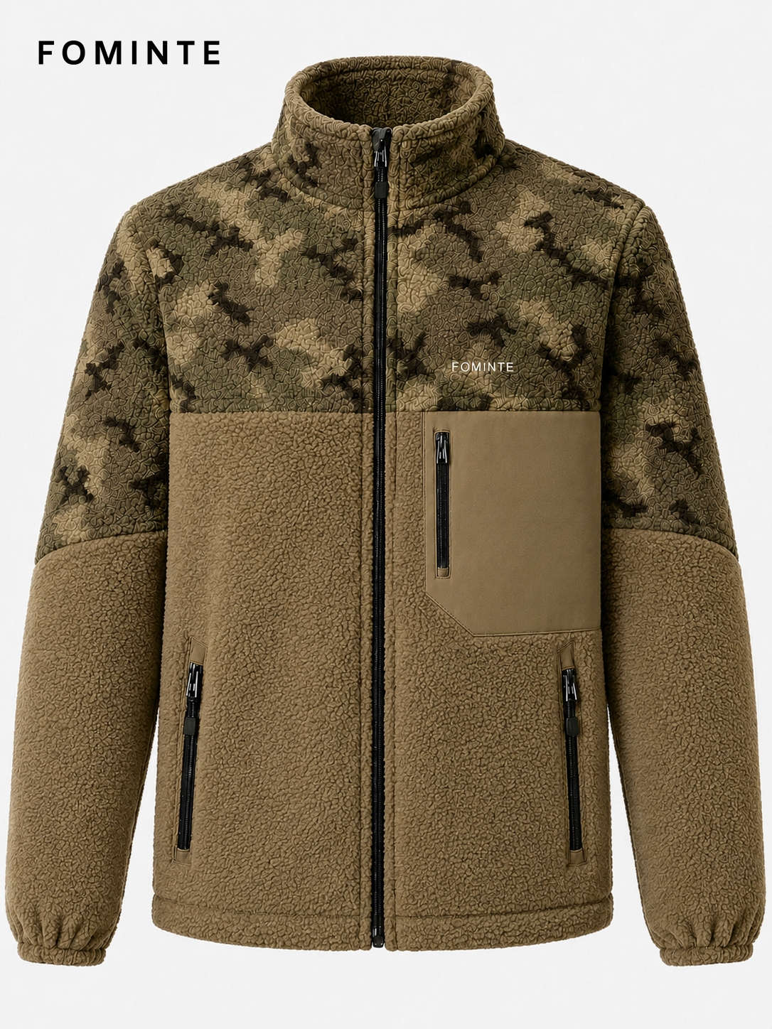 Camo and Camel Brown Men's Hybrid Fleece Jacket Wholesale Custom Outerwear - FM0801000426-1