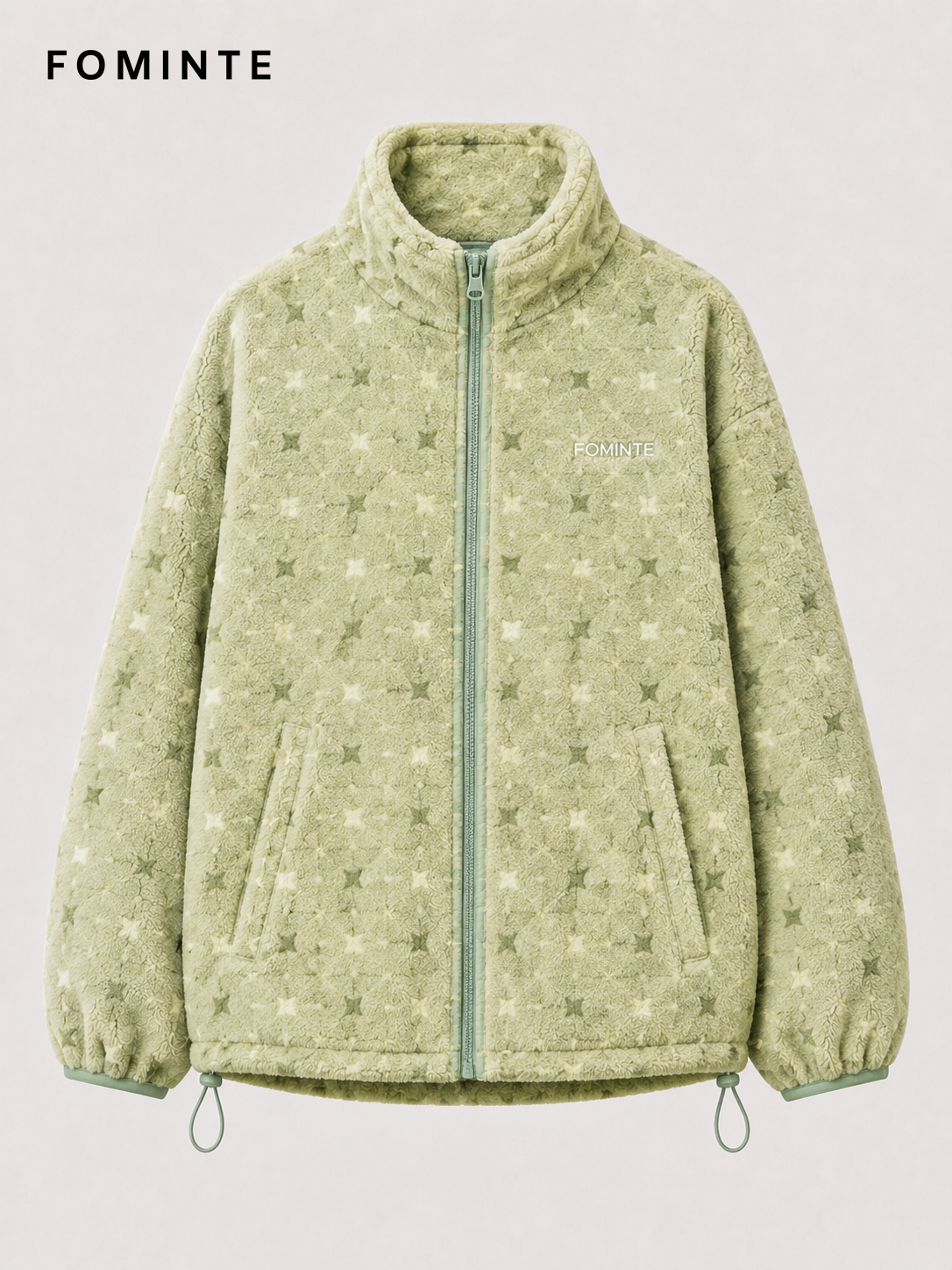 Mint Green Women's Printed Full-Zip Fleece Jacket Wholesale Custom Outerwear - FM0802000440-1
