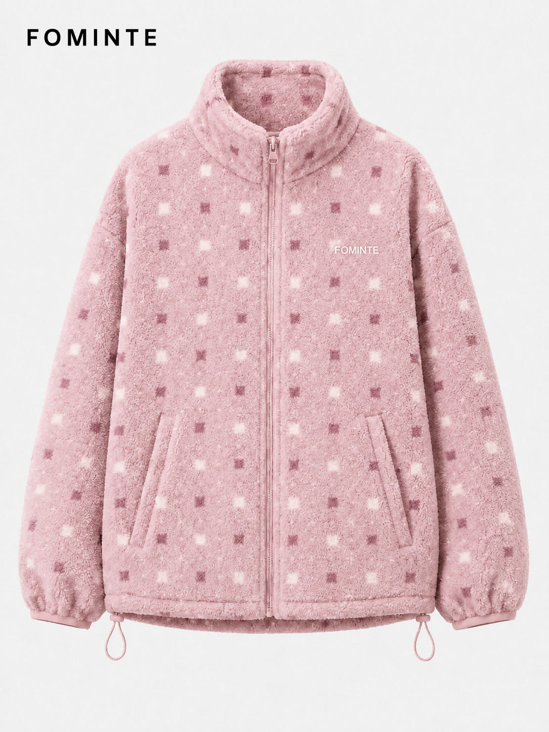 Mist Pink Women's Printed Full-Zip Fleece Jacket Wholesale Custom Outerwear - FM0802000440-2
