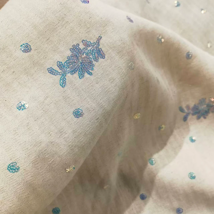 Iridescent Sequin Embroidered Tencel Blend Fabric - 006