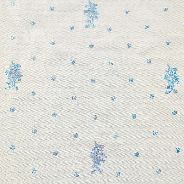 Iridescent Sequin Embroidered Tencel Blend Fabric - 006