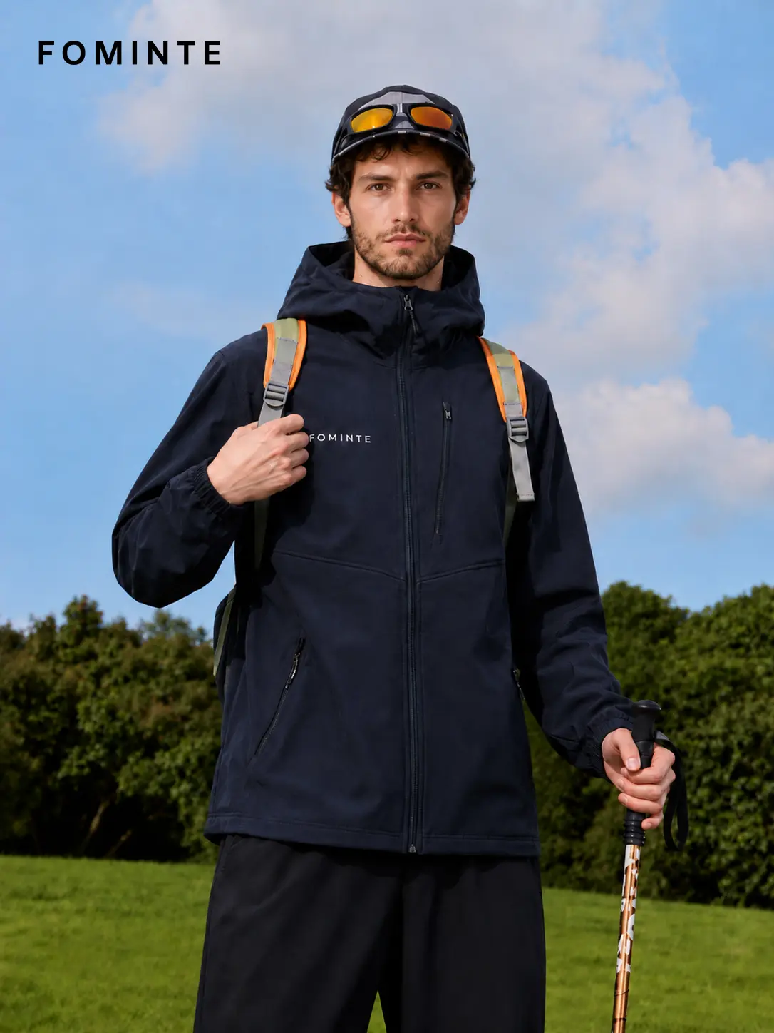 Men's Navy Hooded Outdoor Softshell Jacket