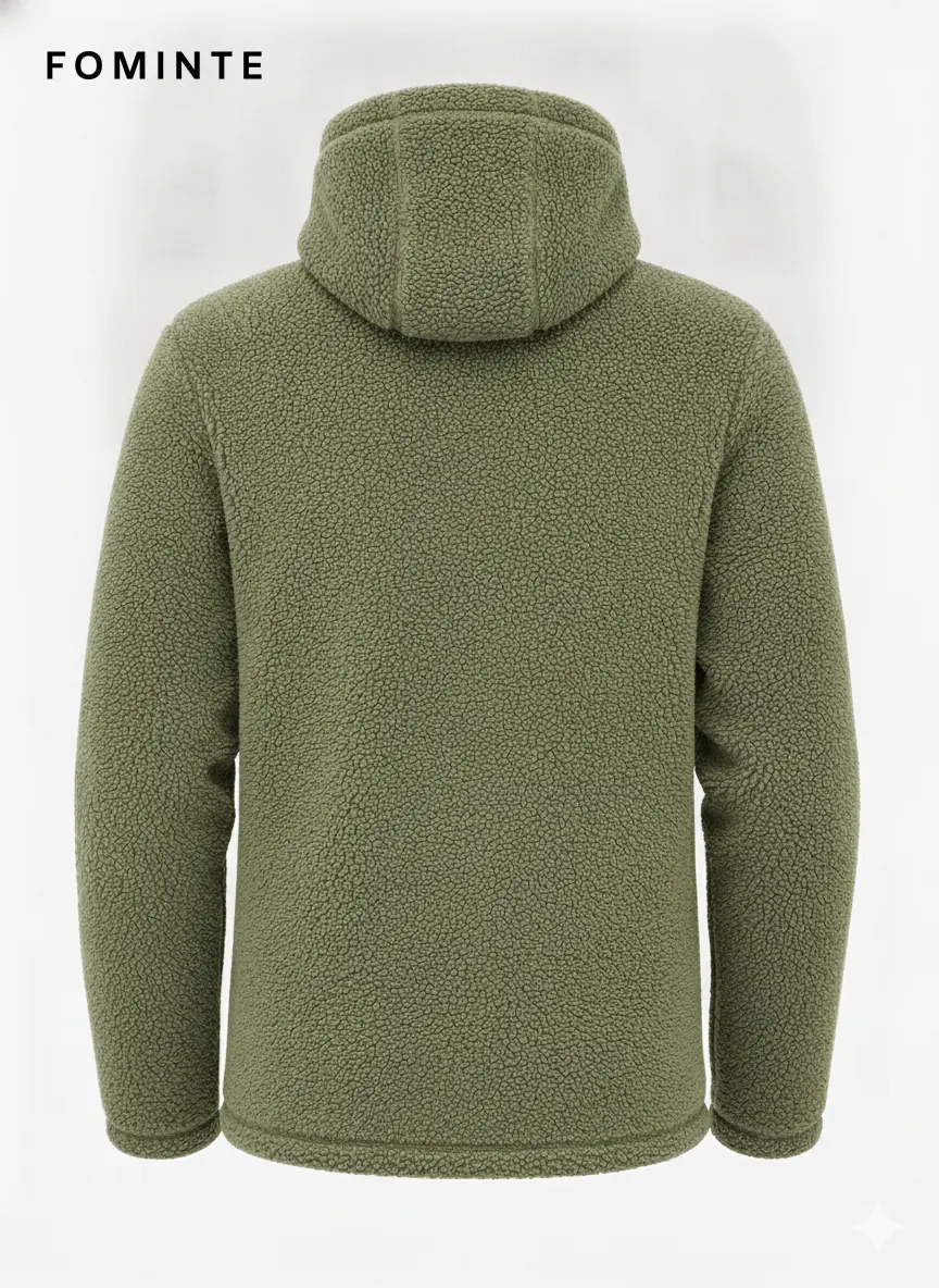 Men's Grey Bean Green Full-Zip Sherpa Fleece Hooded Jacket