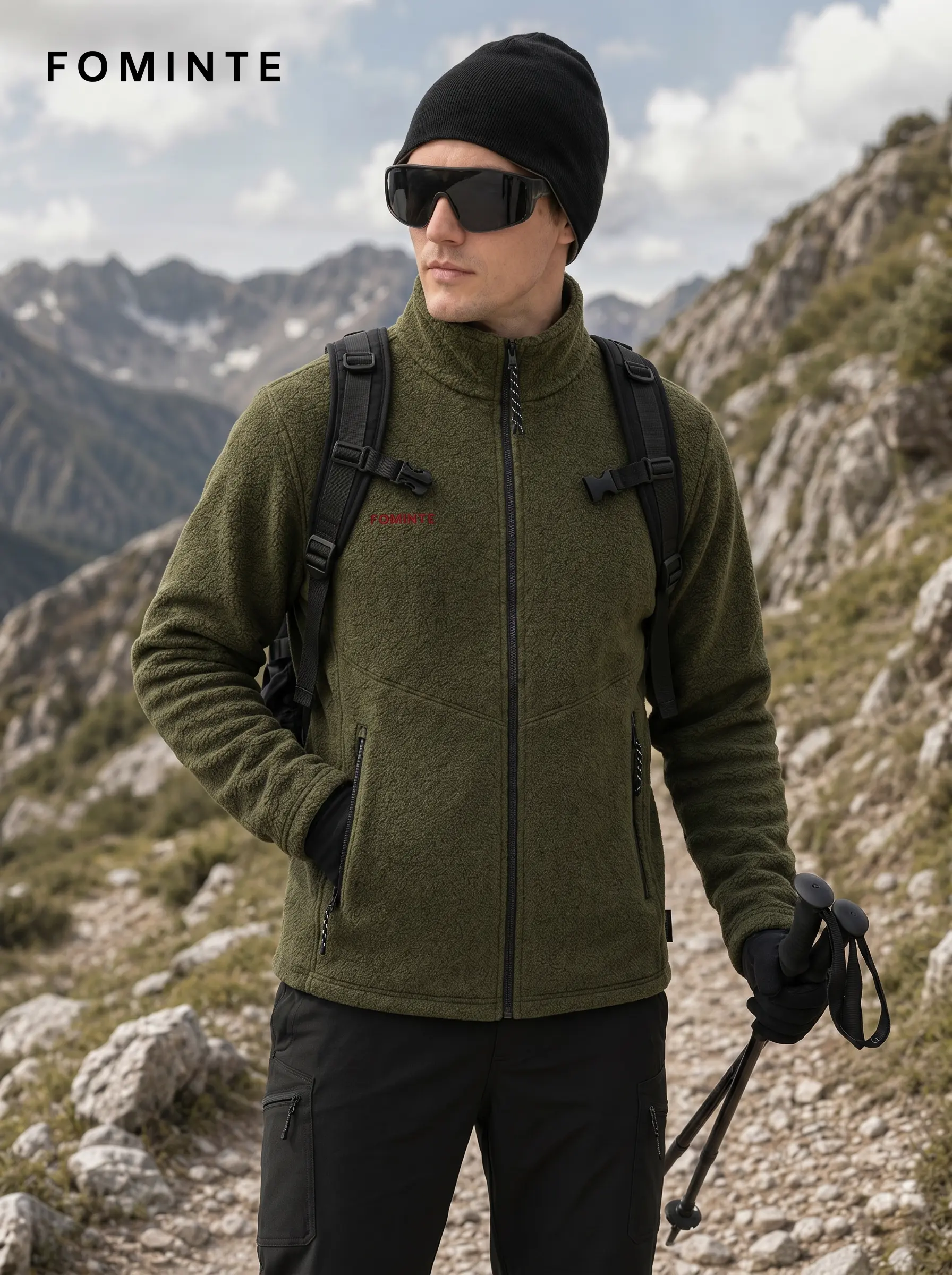 Men's Army Green Technical fleece Hiking Jacket