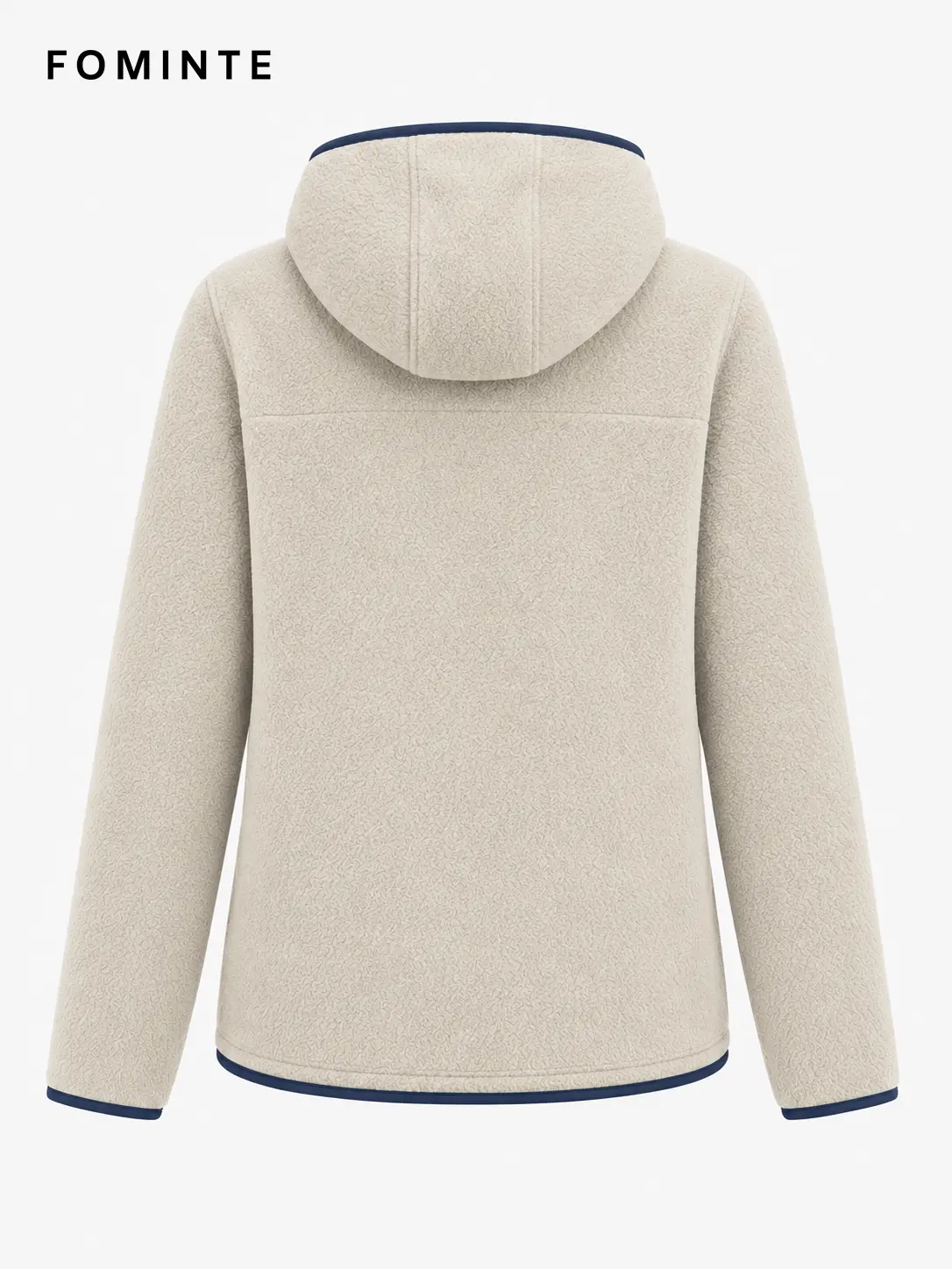 Women's Beige and Charcoal Black Hooded Full-Zip Fleece Jacket