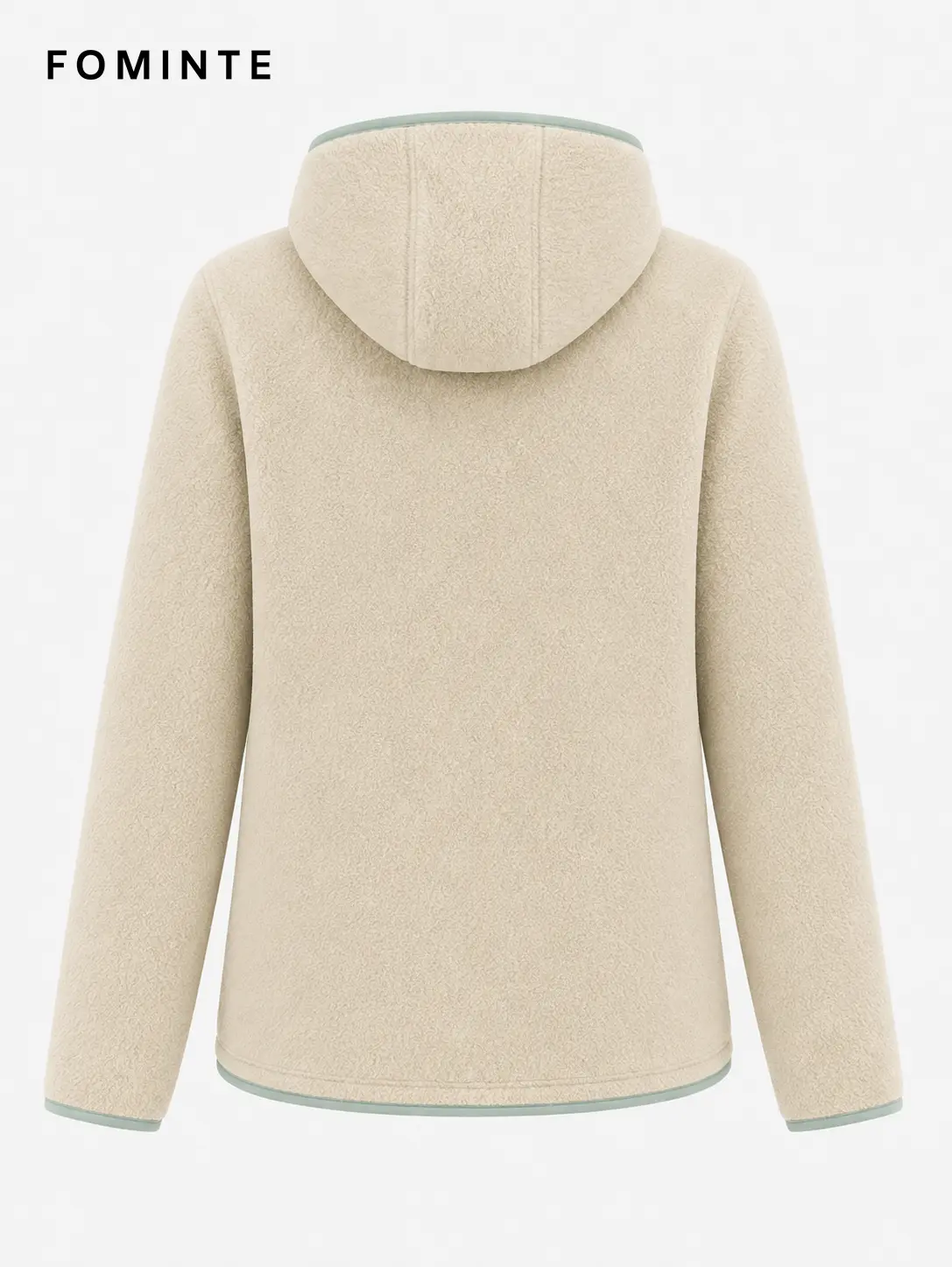 Women's Beige and Light Grey Green Hooded Full-Zip Fleece Jacket
