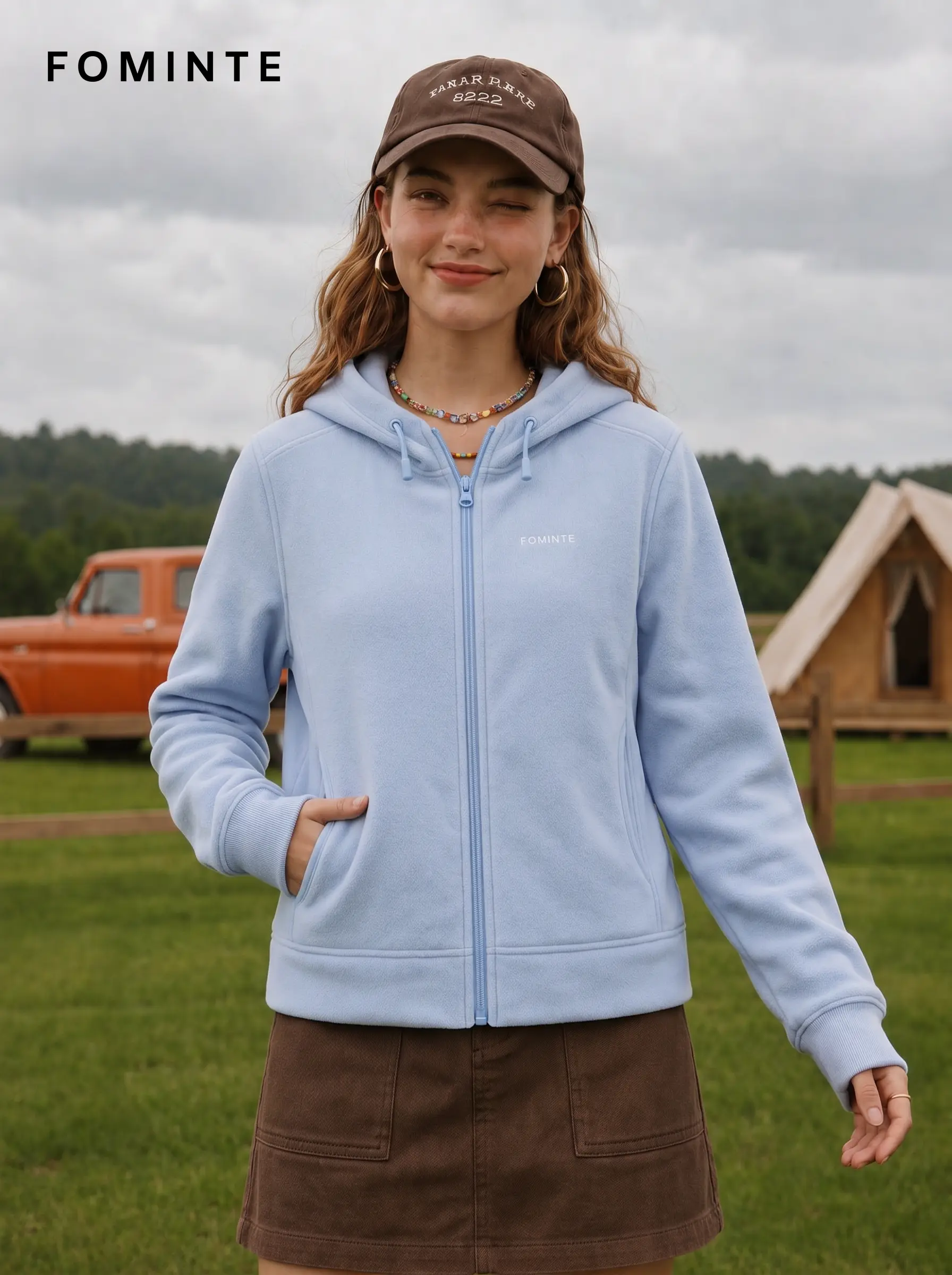 Women's Powder Blue Hooded Full-Zip Fleece Jacket