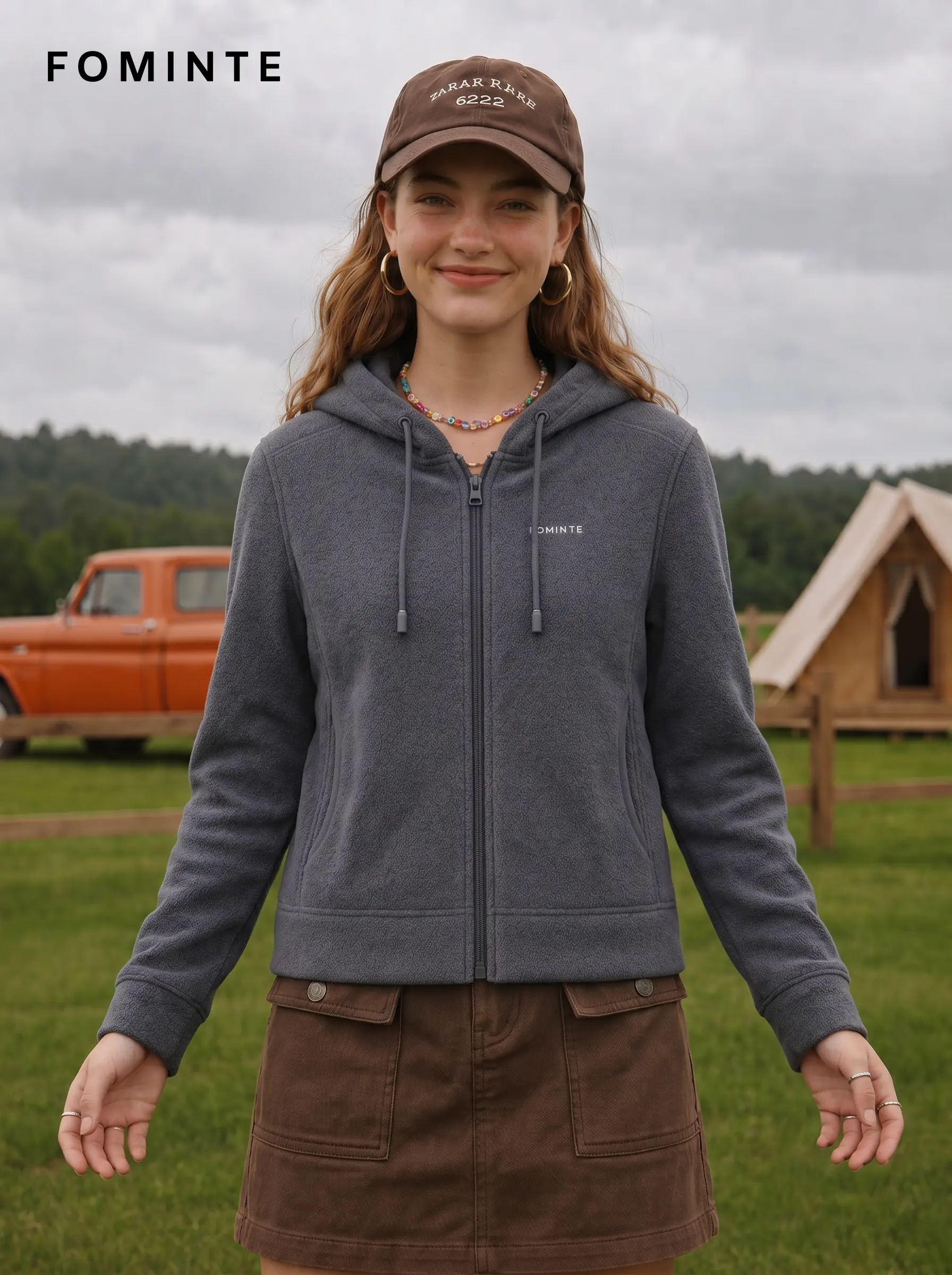 Women's Dark Grey Hooded Full-Zip Fleece Jacket