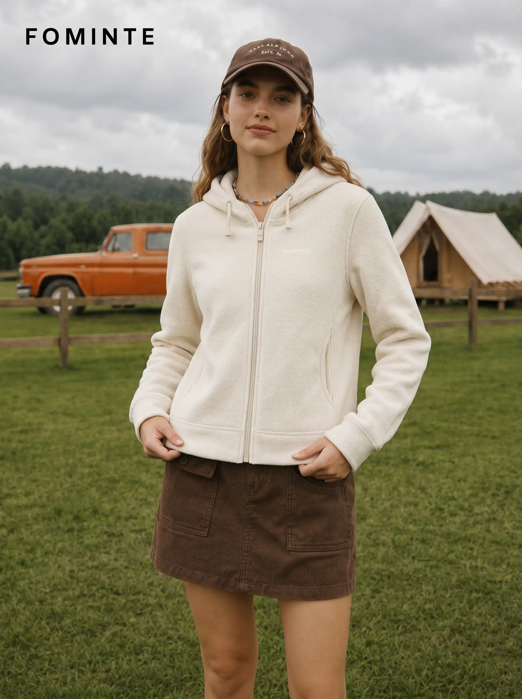 Women's Off White Hooded Full-Zip Fleece Jacket